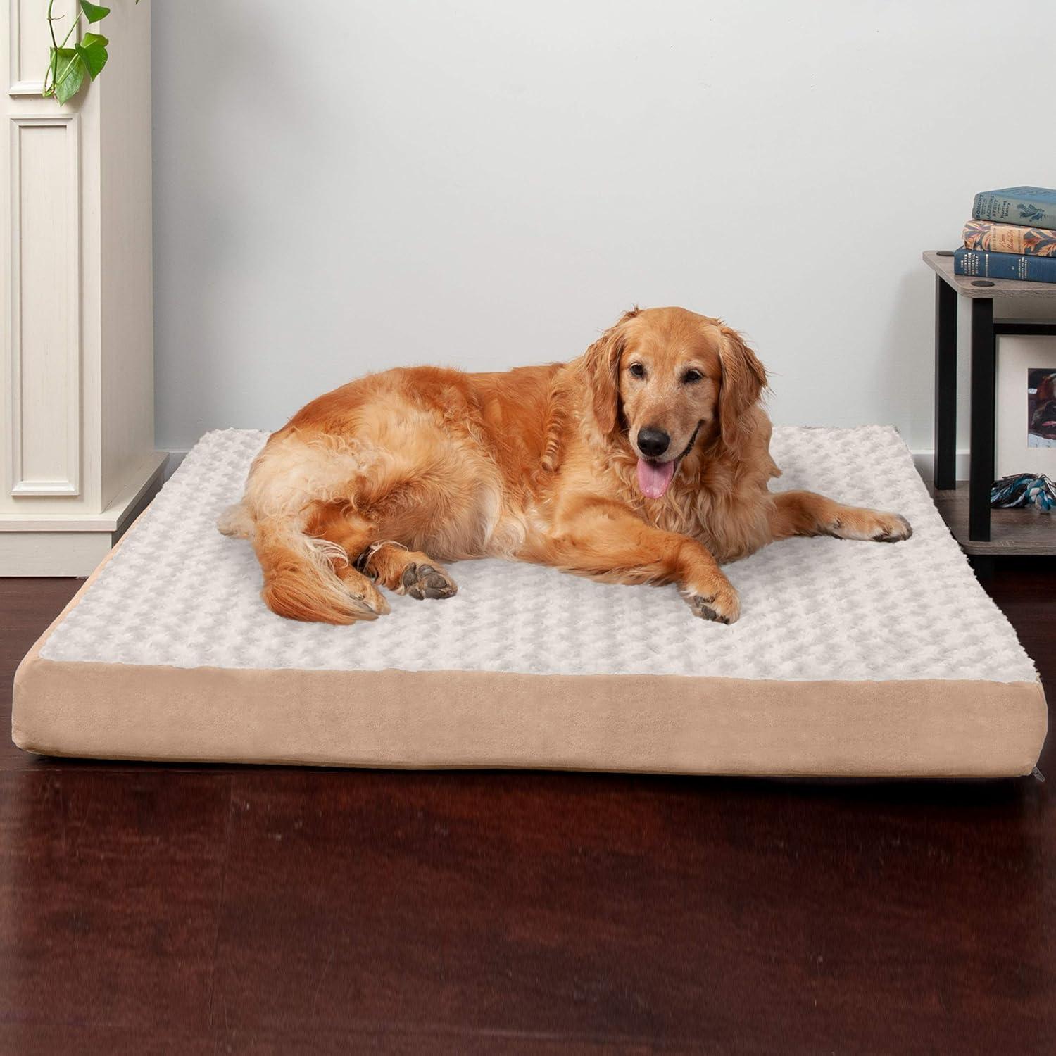 imageFurhaven Orthopedic Dog Bed for Large Dogs w Removable Washable Cover For Dogs Up to 95 lbs Ultra Plush Faux Fur ampamp Suede Mattress Gray JumboXLMinky Cream