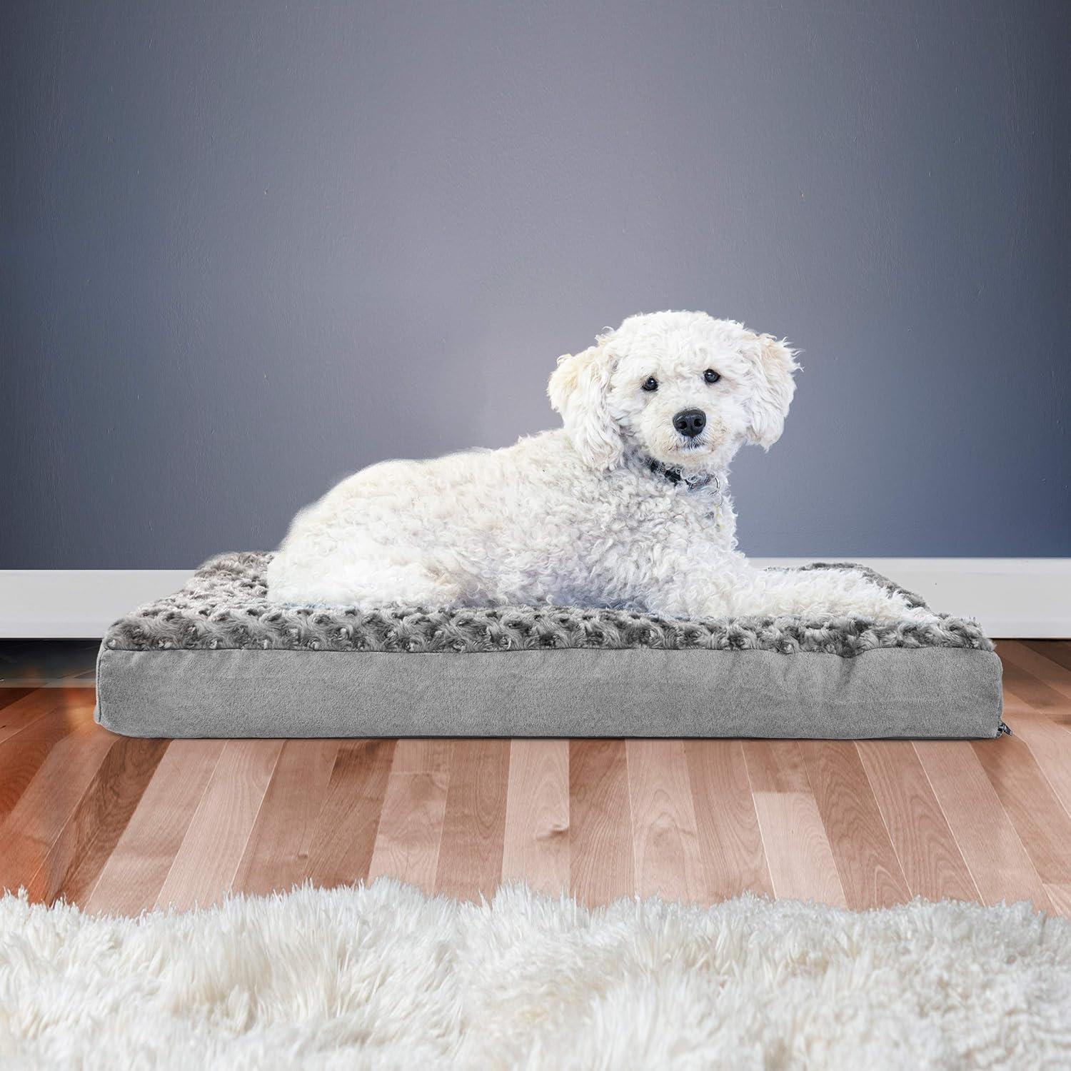 imageFurhaven Orthopedic Dog Bed for Large Dogs w Removable Washable Cover For Dogs Up to 95 lbs Ultra Plush Faux Fur ampamp Suede Mattress Gray JumboXLMinky Gray