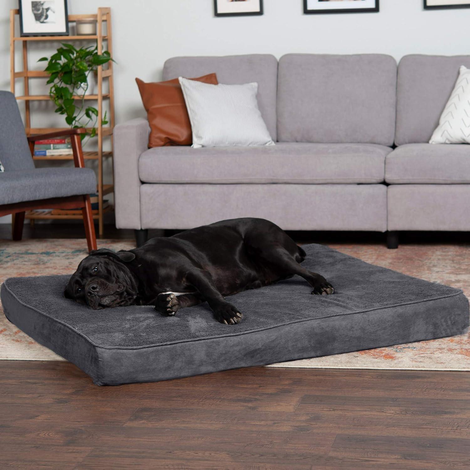 imageFurhaven Orthopedic Dog Bed for Large Dogs w Removable Washable Cover For Dogs Up to 95 lbs Ultra Plush Faux Fur ampamp Suede Mattress Gray JumboXLMinky Gray