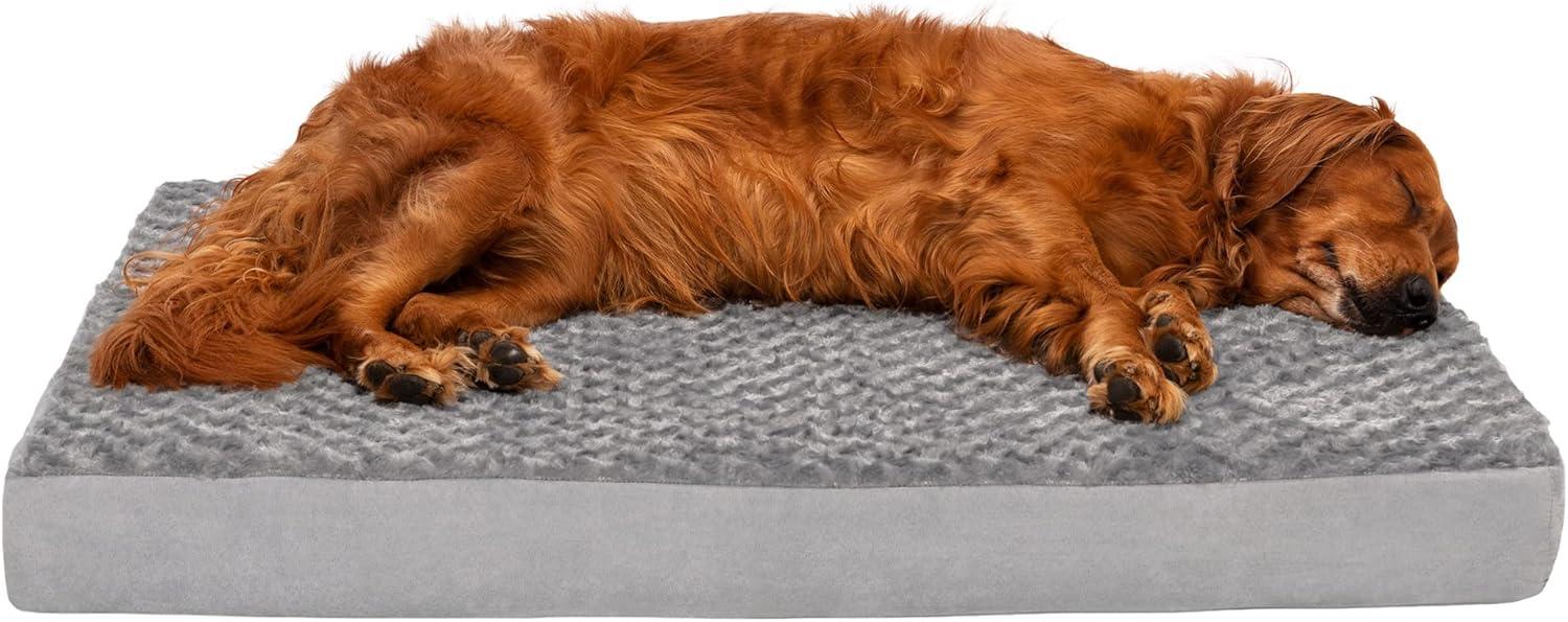 imageFurhaven Orthopedic Dog Bed for Large Dogs w Removable Washable Cover For Dogs Up to 95 lbs Ultra Plush Faux Fur ampamp Suede Mattress Gray JumboXLMinky Gray