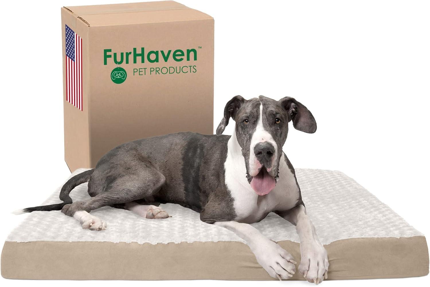 imageFurhaven Orthopedic Dog Bed for Large Dogs w Removable Washable Cover For Dogs Up to 95 lbs Ultra Plush Faux Fur ampamp Suede Mattress Gray JumboXLMinky Cream