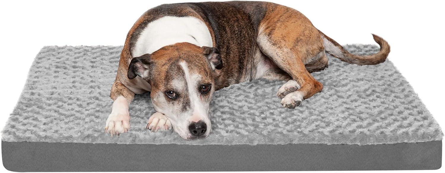 imageFurhaven Orthopedic Dog Bed for Large Dogs w Removable Washable Cover For Dogs Up to 95 lbs Ultra Plush Faux Fur ampamp Suede Mattress Gray JumboXLMinky Gray