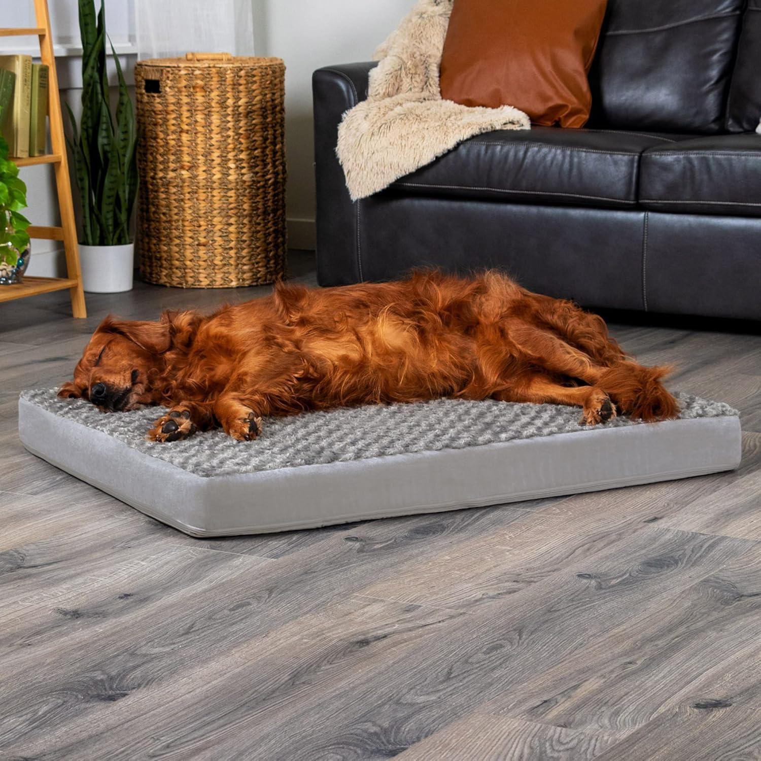 imageFurhaven Orthopedic Dog Bed for Large Dogs w Removable Washable Cover For Dogs Up to 95 lbs Ultra Plush Faux Fur ampamp Suede Mattress Gray JumboXLMinky Gray