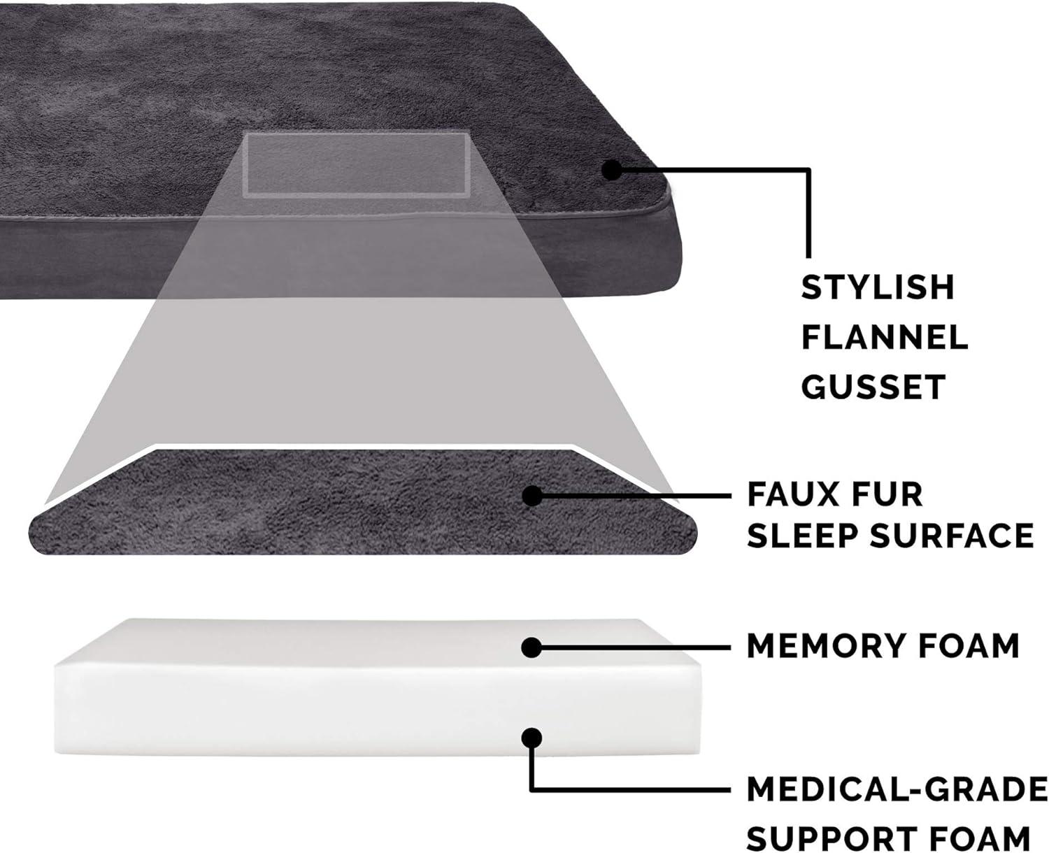 imageFurhaven Orthopedic Dog Bed for Large Dogs w Removable Washable Cover For Dogs Up to 95 lbs Ultra Plush Faux Fur ampamp Suede Mattress Gray JumboXLMinky Gray