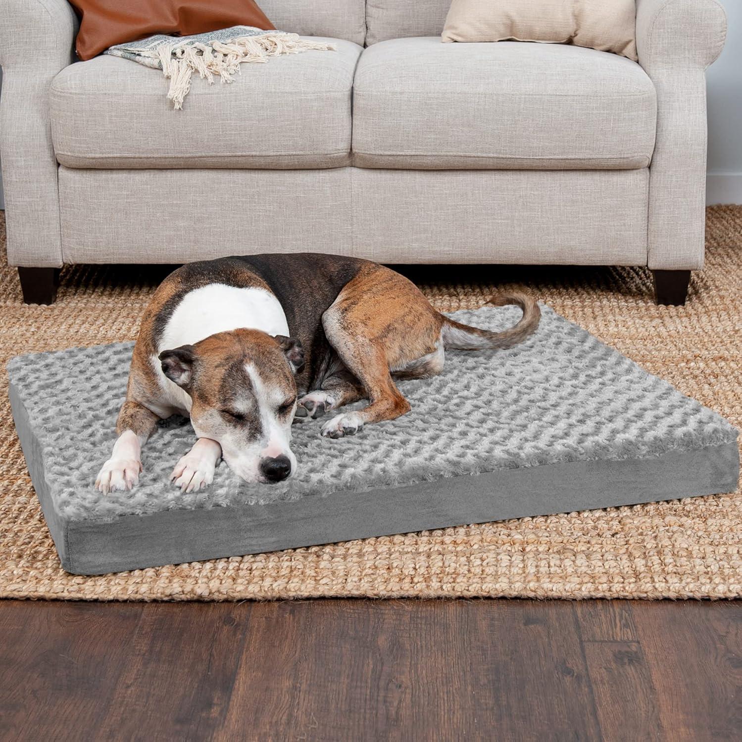 imageFurhaven Orthopedic Dog Bed for Large Dogs w Removable Washable Cover For Dogs Up to 95 lbs Ultra Plush Faux Fur ampamp Suede Mattress Gray JumboXLMinky Gray