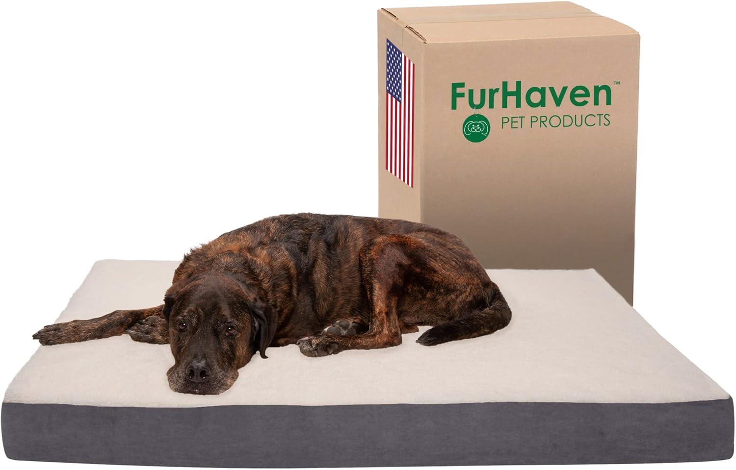 imageFurhaven Orthopedic Dog Bed for Large Dogs w Removable Washable Cover For Dogs Up to 95 lbs Ultra Plush Faux Fur ampamp Suede Mattress Gray JumboXLPewter