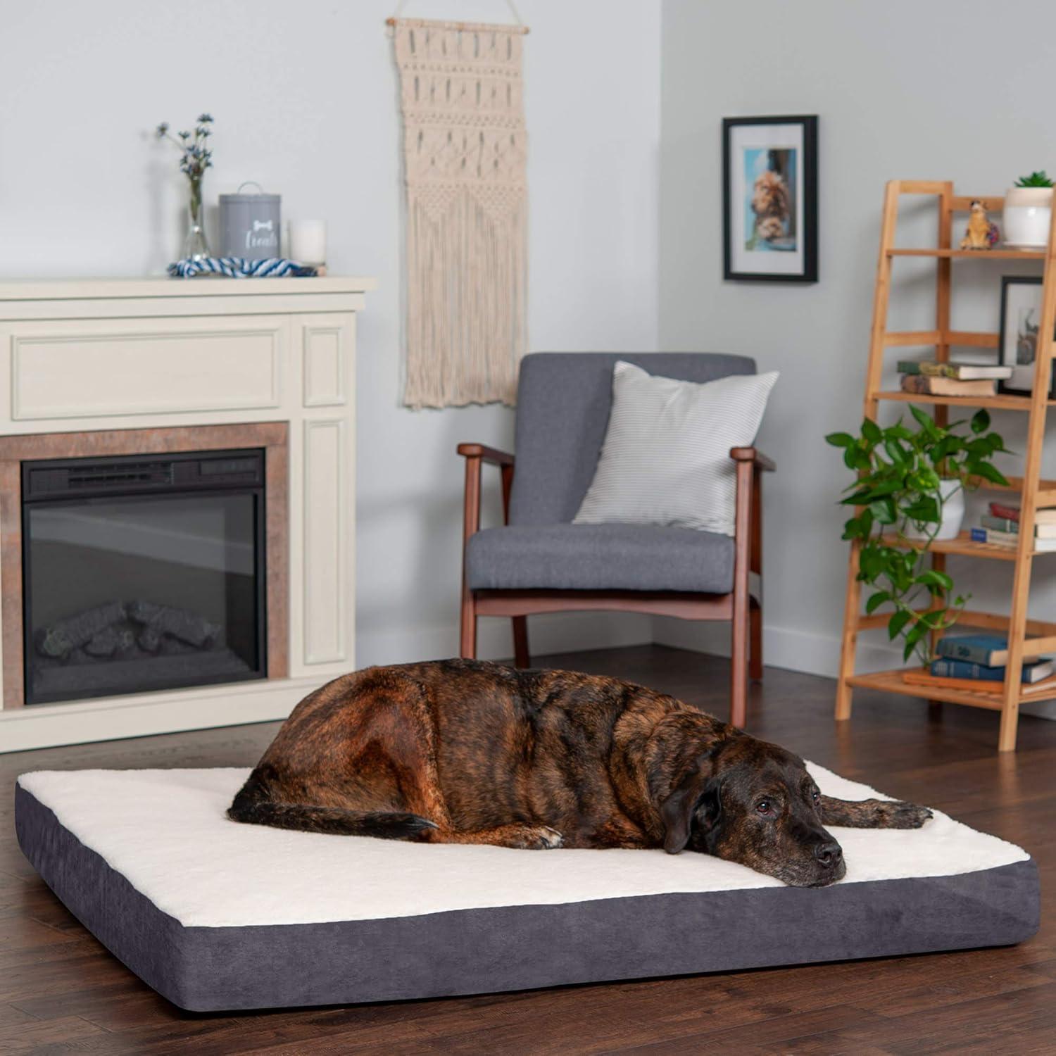 imageFurhaven Orthopedic Dog Bed for Large Dogs w Removable Washable Cover For Dogs Up to 95 lbs Ultra Plush Faux Fur ampamp Suede Mattress Gray JumboXLPewter