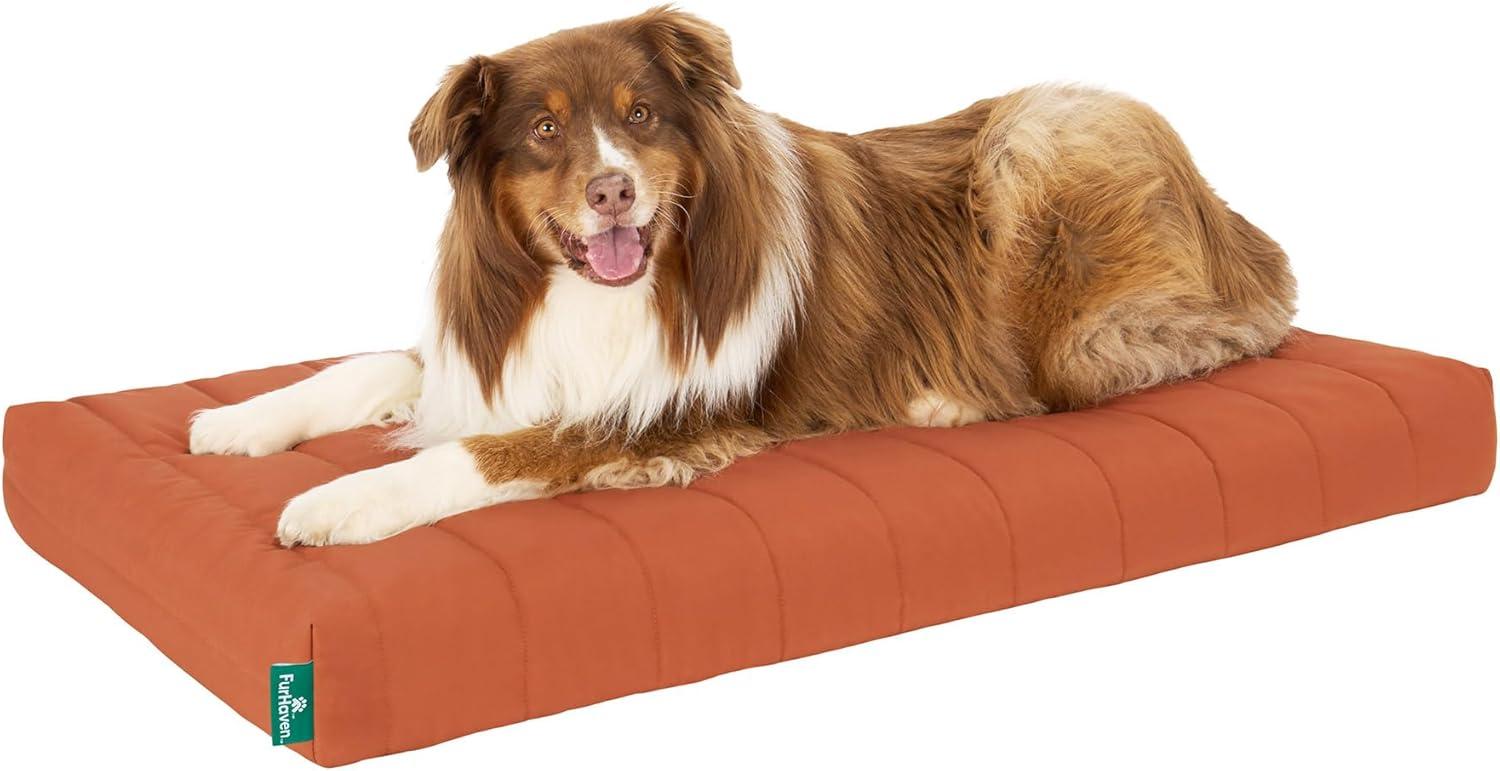 imageFurhaven Orthopedic Dog Bed for Large Dogs w Removable Washable Cover For Dogs Up to 95 lbs Ultra Plush Faux Fur ampamp Suede Mattress Gray JumboXLRust
