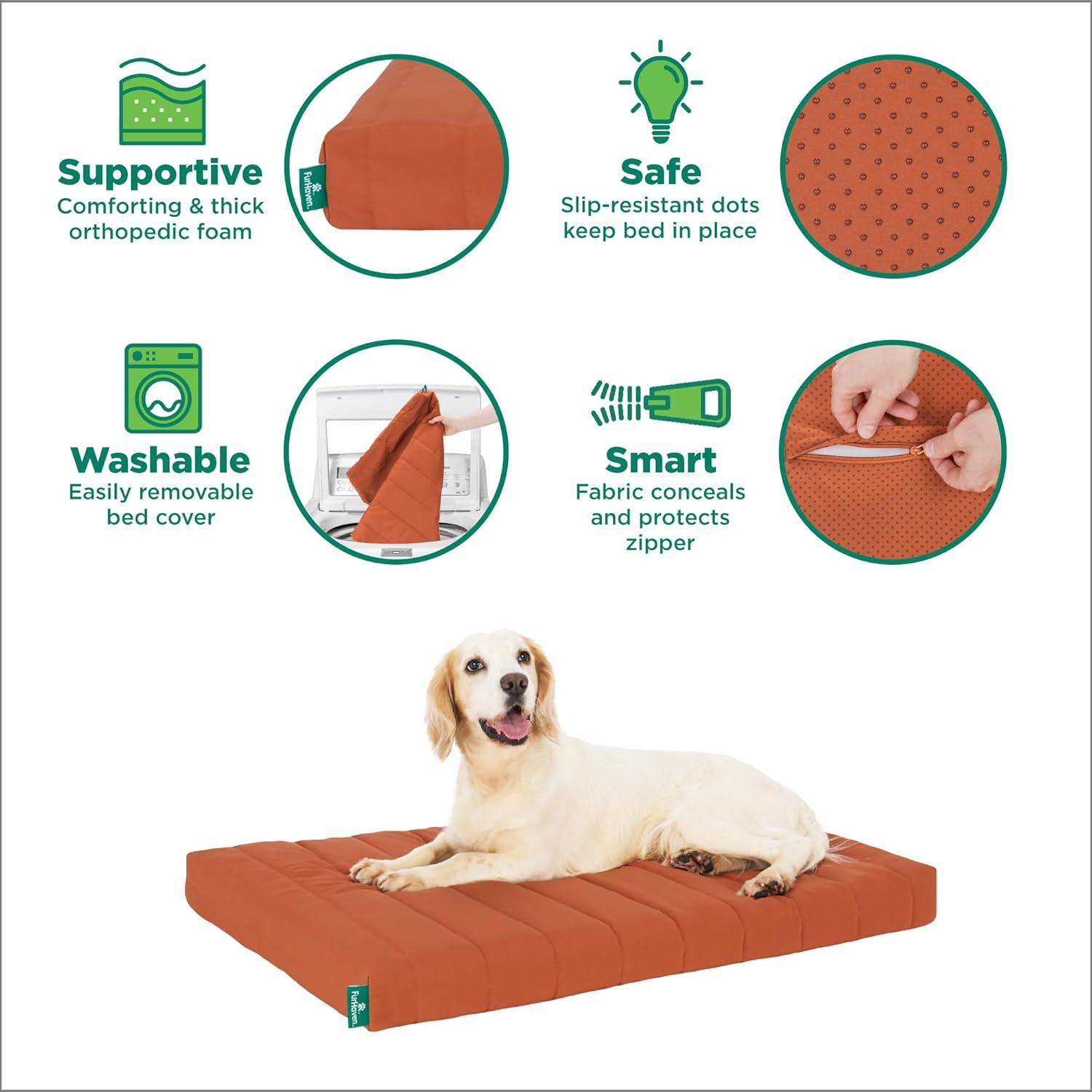 imageFurhaven Orthopedic Dog Bed for Large Dogs w Removable Washable Cover For Dogs Up to 95 lbs Ultra Plush Faux Fur ampamp Suede Mattress Gray JumboXLRust