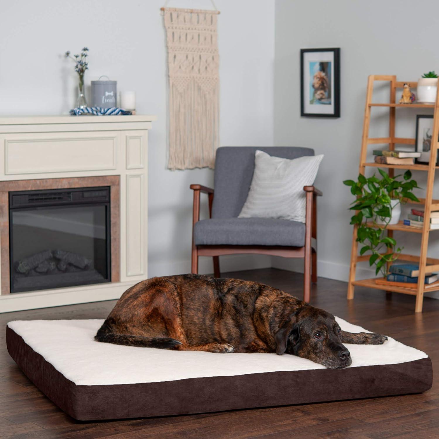imageFurhaven Orthopedic Dog Bed for Large Dogs w Removable Washable Cover For Dogs Up to 95 lbs Ultra Plush Faux Fur ampamp Suede Mattress Gray JumboXLSherpa Espresso