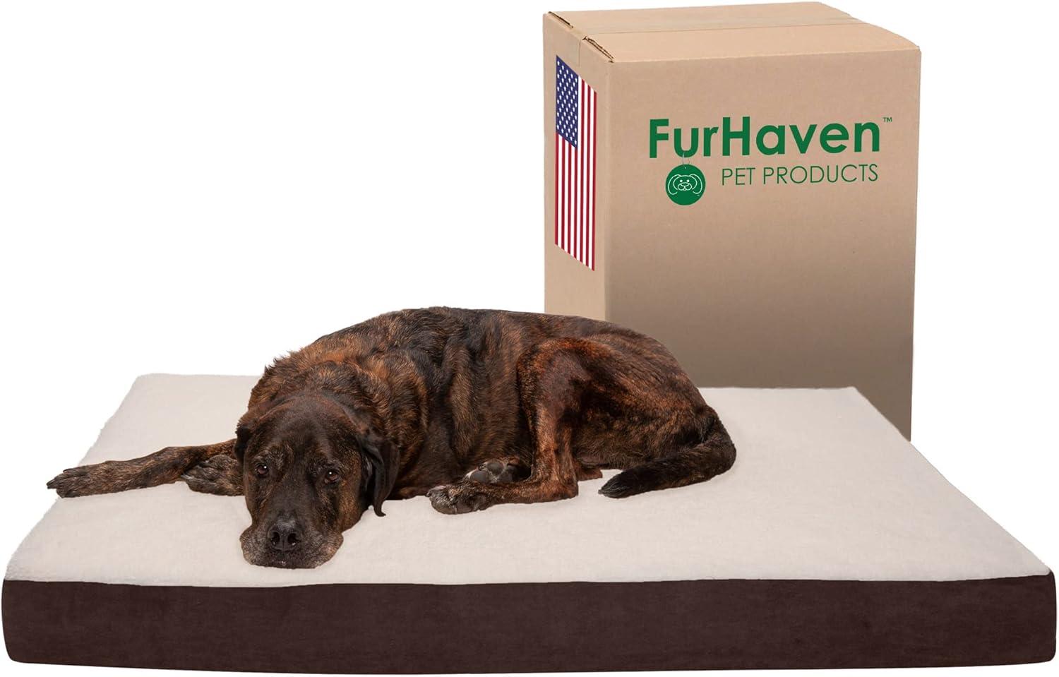 imageFurhaven Orthopedic Dog Bed for Large Dogs w Removable Washable Cover For Dogs Up to 95 lbs Ultra Plush Faux Fur ampamp Suede Mattress Gray JumboXLSherpa Espresso