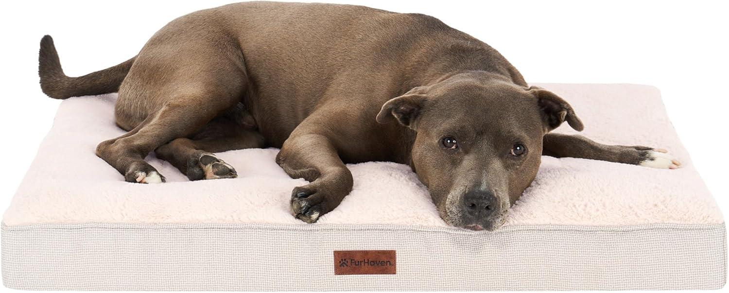 imageFurhaven Orthopedic Dog Bed for Large Dogs w Removable Washable Cover For Dogs Up to 95 lbs Ultra Plush Faux Fur ampamp Suede Mattress Gray JumboXLWheat