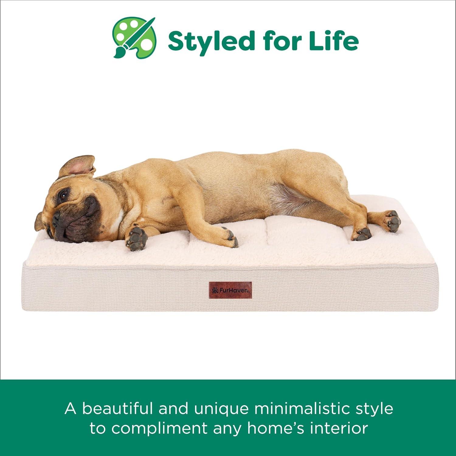 imageFurhaven Orthopedic Dog Bed for Large Dogs w Removable Washable Cover For Dogs Up to 95 lbs Ultra Plush Faux Fur ampamp Suede Mattress Gray JumboXLWheat