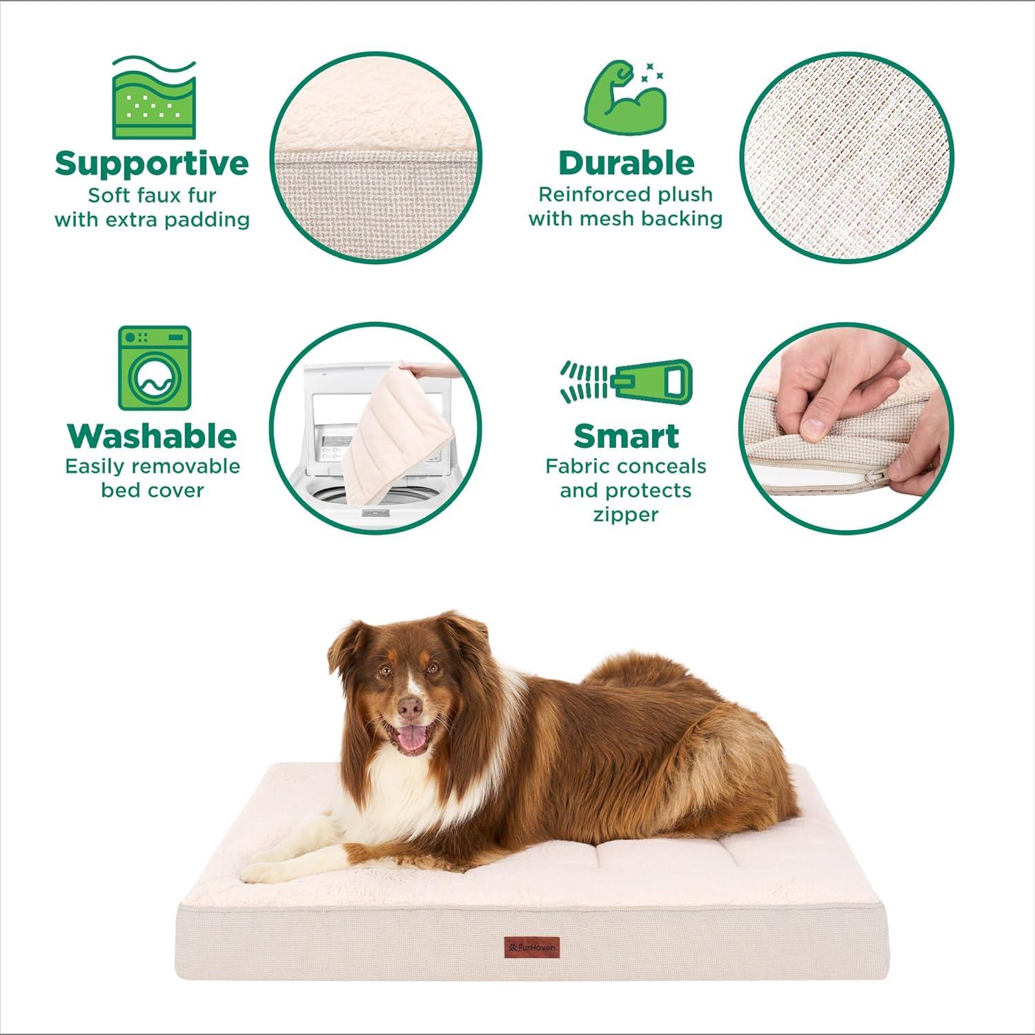 imageFurhaven Orthopedic Dog Bed for Large Dogs w Removable Washable Cover For Dogs Up to 95 lbs Ultra Plush Faux Fur ampamp Suede Mattress Gray JumboXLWheat