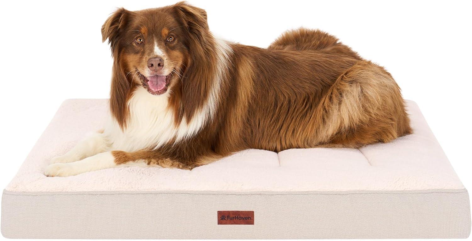 imageFurhaven Orthopedic Dog Bed for Large Dogs w Removable Washable Cover For Dogs Up to 95 lbs Ultra Plush Faux Fur ampamp Suede Mattress Gray JumboXLWheat