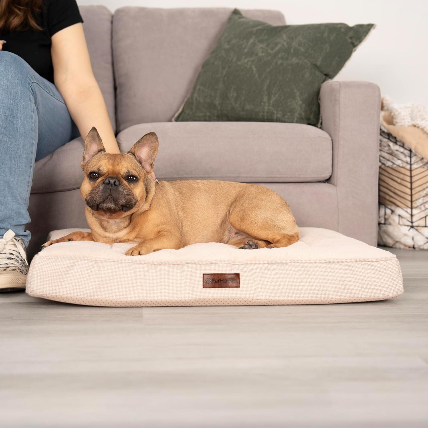imageFurhaven Orthopedic Dog Bed for Large Dogs w Removable Washable Cover For Dogs Up to 95 lbs Ultra Plush Faux Fur ampamp Suede Mattress Gray JumboXLWheat