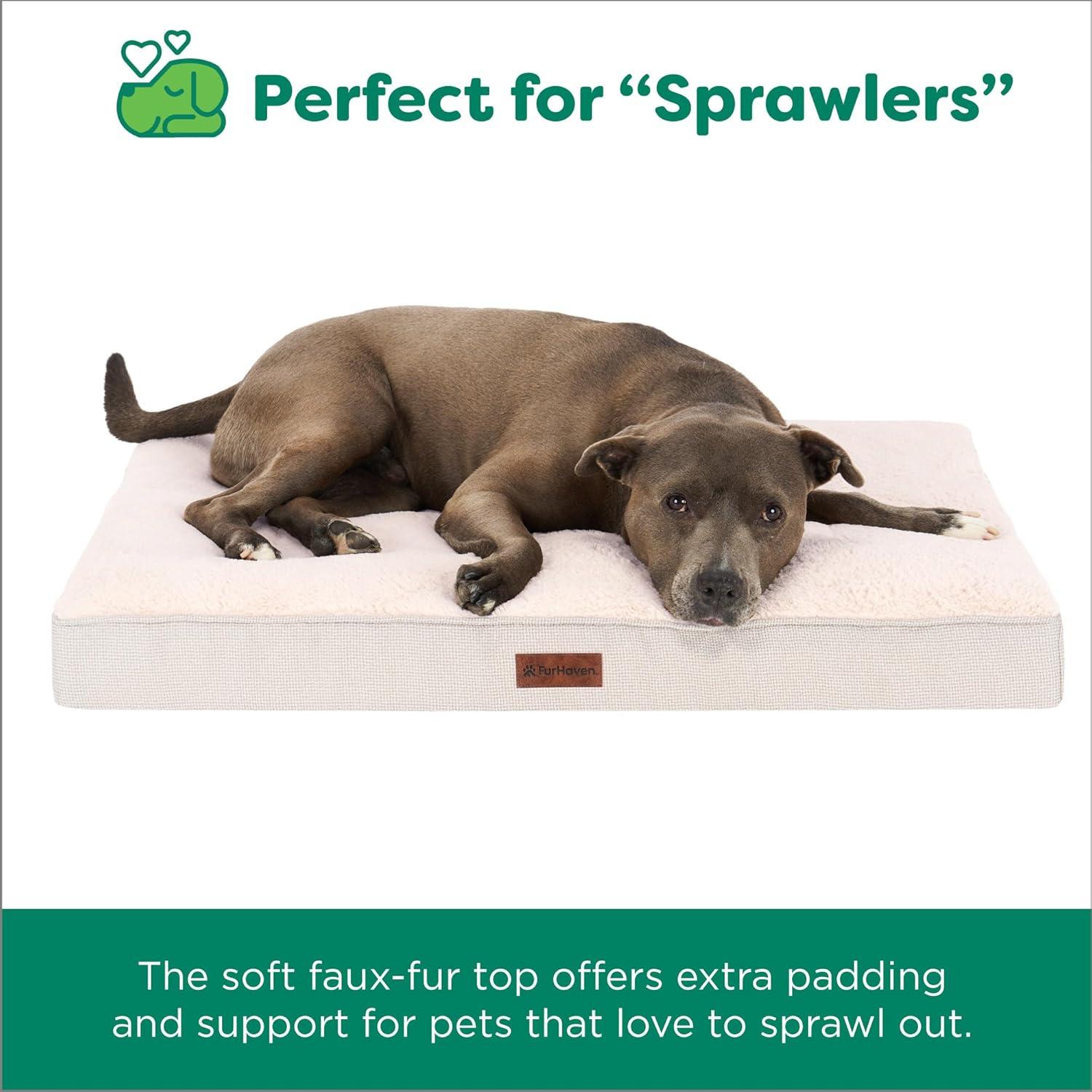 imageFurhaven Orthopedic Dog Bed for Large Dogs w Removable Washable Cover For Dogs Up to 95 lbs Ultra Plush Faux Fur ampamp Suede Mattress Gray JumboXLWheat