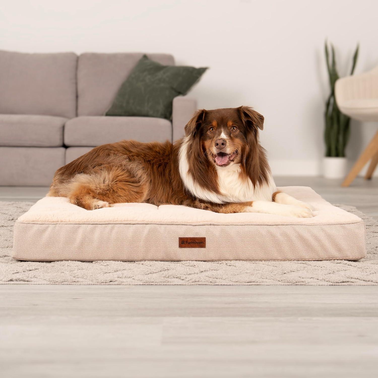 imageFurhaven Orthopedic Dog Bed for Large Dogs w Removable Washable Cover For Dogs Up to 95 lbs Ultra Plush Faux Fur ampamp Suede Mattress Gray JumboXLWheat