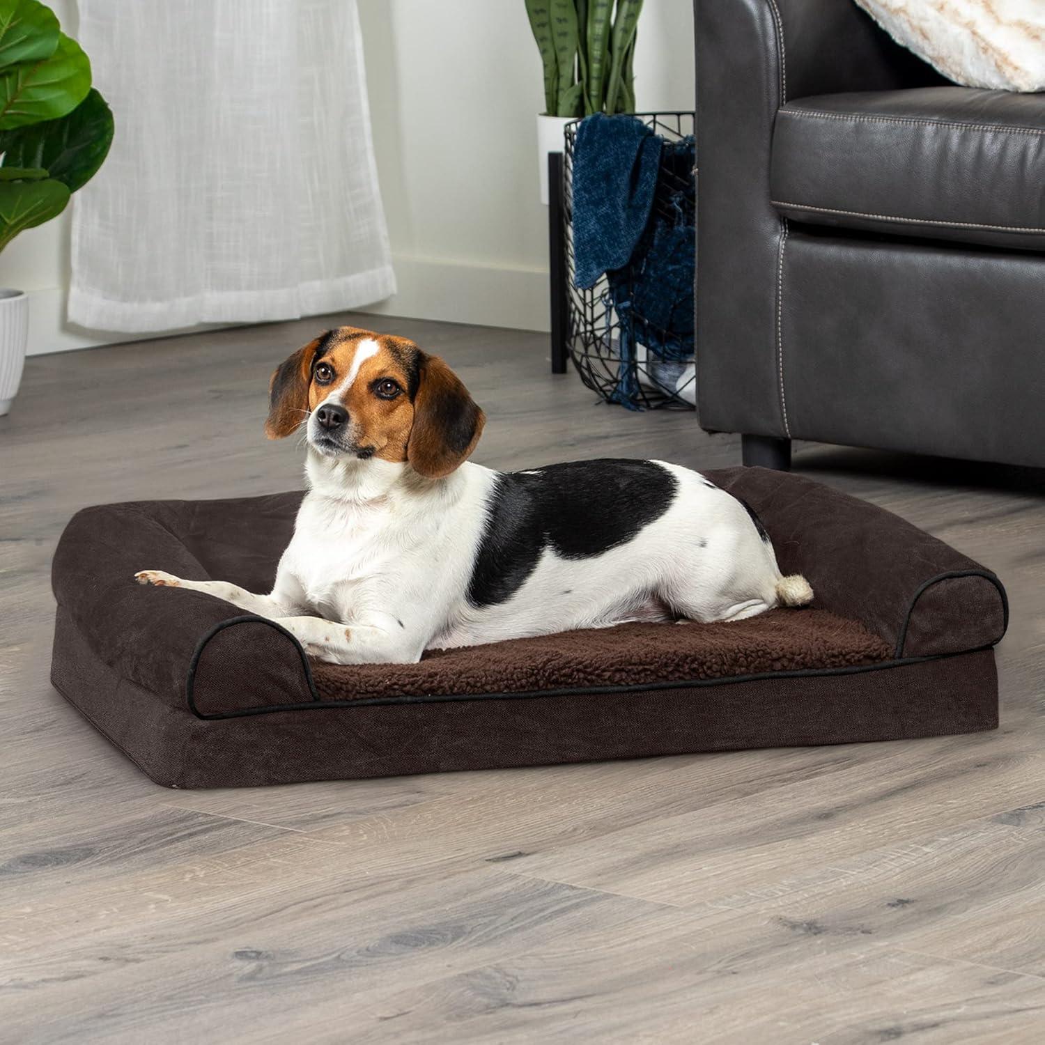 imageFurhaven Orthopedic Dog Bed for LargeMedium Dogs w Removable Bolsters ampamp Washable Cover For Dogs Up to 55 lbs Plush ampamp Suede Sofa Gray LargeCoffee