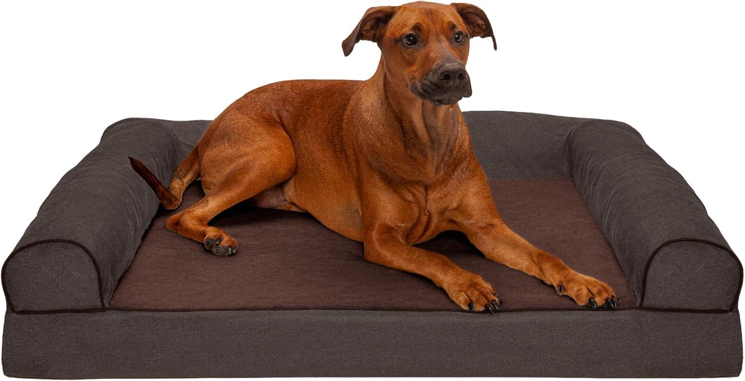 imageFurhaven Orthopedic Dog Bed for LargeMedium Dogs w Removable Bolsters ampamp Washable Cover For Dogs Up to 55 lbs Plush ampamp Suede Sofa Gray LargeCoffee