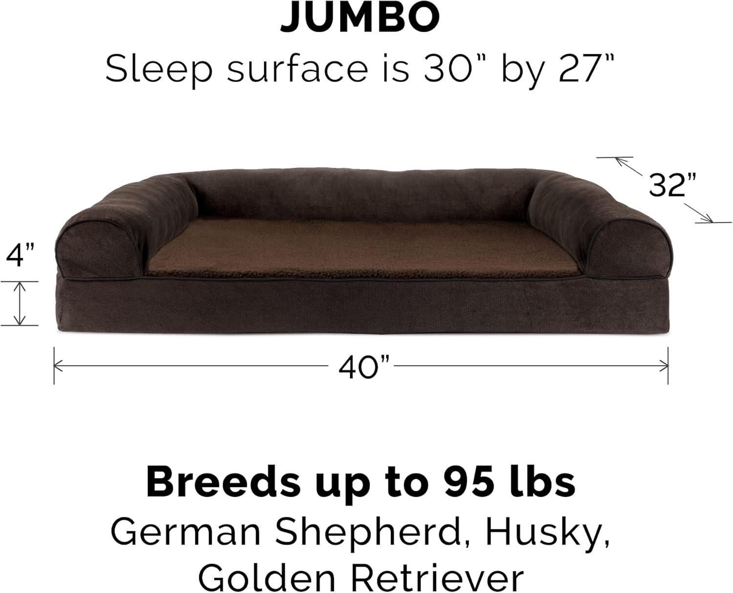 imageFurhaven Orthopedic Dog Bed for LargeMedium Dogs w Removable Bolsters ampamp Washable Cover For Dogs Up to 55 lbs Plush ampamp Suede Sofa Gray LargeCoffee