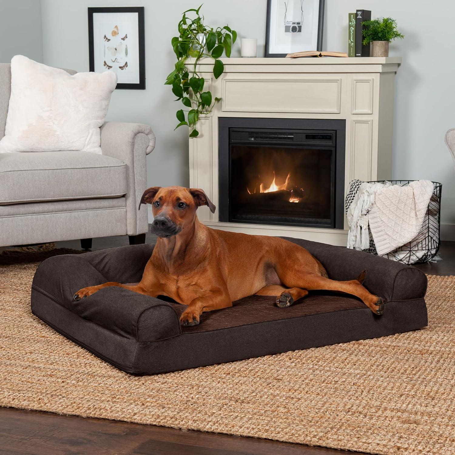 imageFurhaven Orthopedic Dog Bed for LargeMedium Dogs w Removable Bolsters ampamp Washable Cover For Dogs Up to 55 lbs Plush ampamp Suede Sofa Gray LargeCoffee