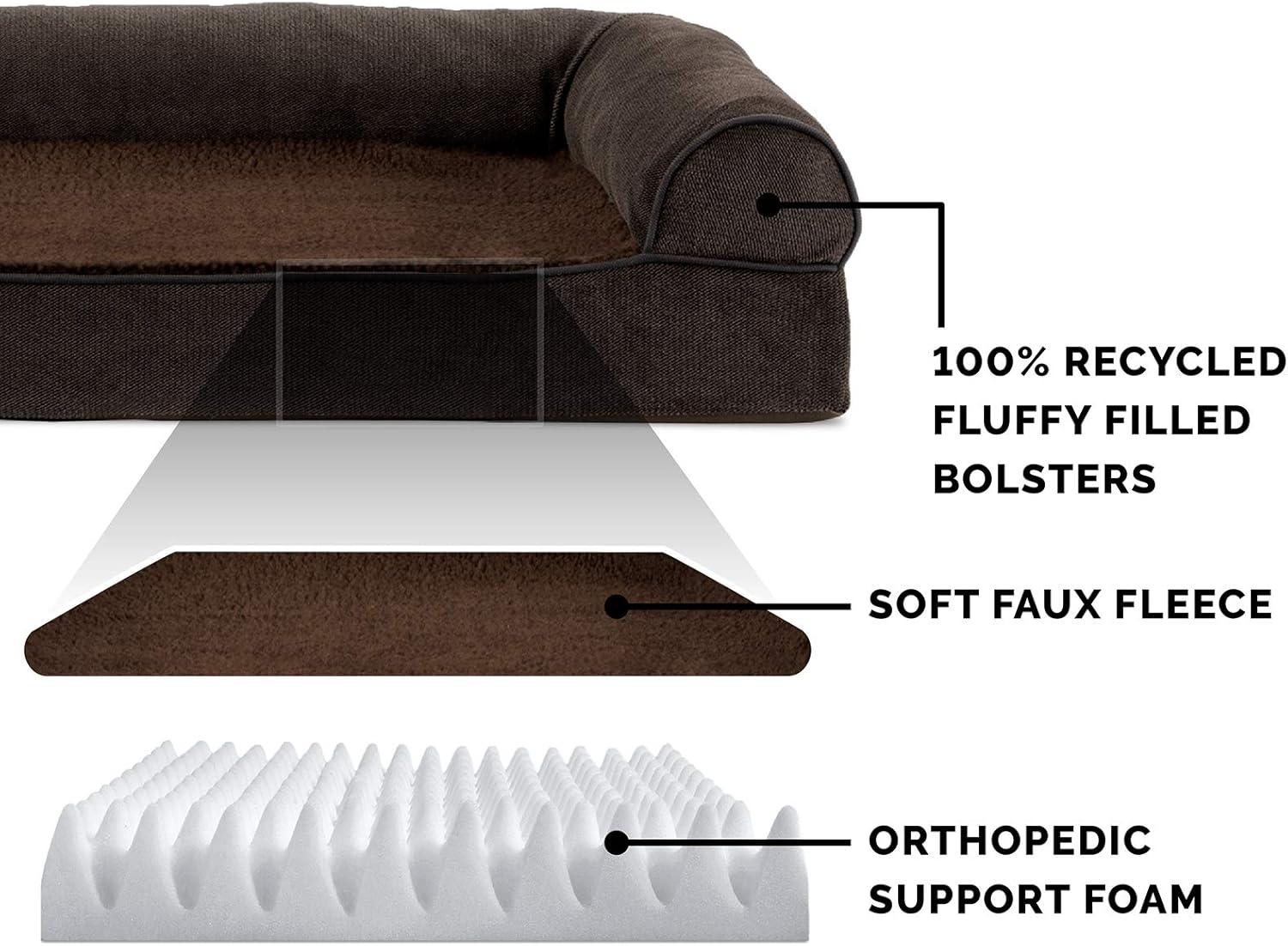 imageFurhaven Orthopedic Dog Bed for LargeMedium Dogs w Removable Bolsters ampamp Washable Cover For Dogs Up to 55 lbs Plush ampamp Suede Sofa Gray LargeCoffee