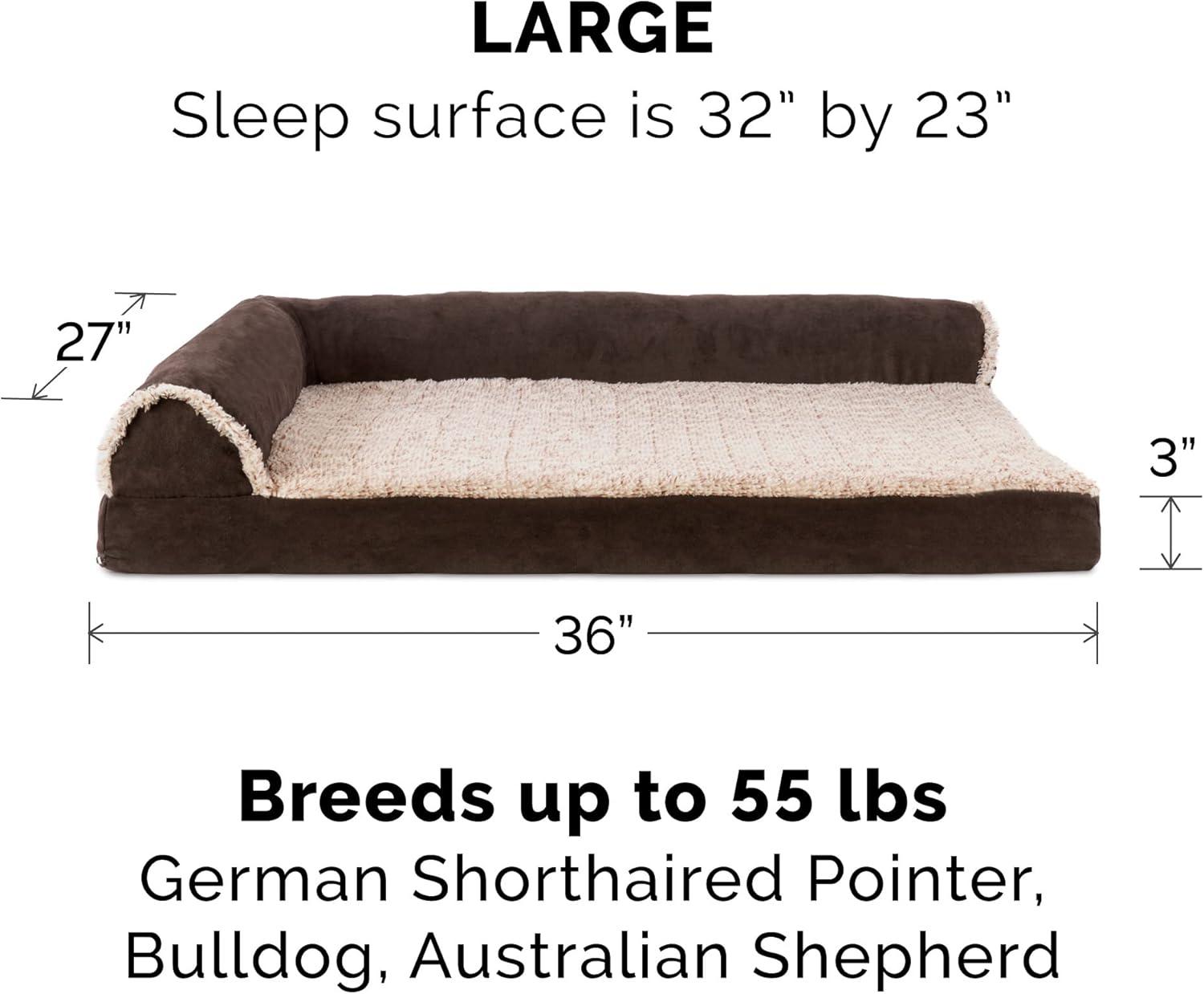 imageFurhaven Orthopedic Dog Bed for LargeMedium Dogs w Removable Bolsters ampamp Washable Cover For Dogs Up to 55 lbs TwoTone Plush Faux Fur ampamp Suede L Shaped Chaise Espresso Large