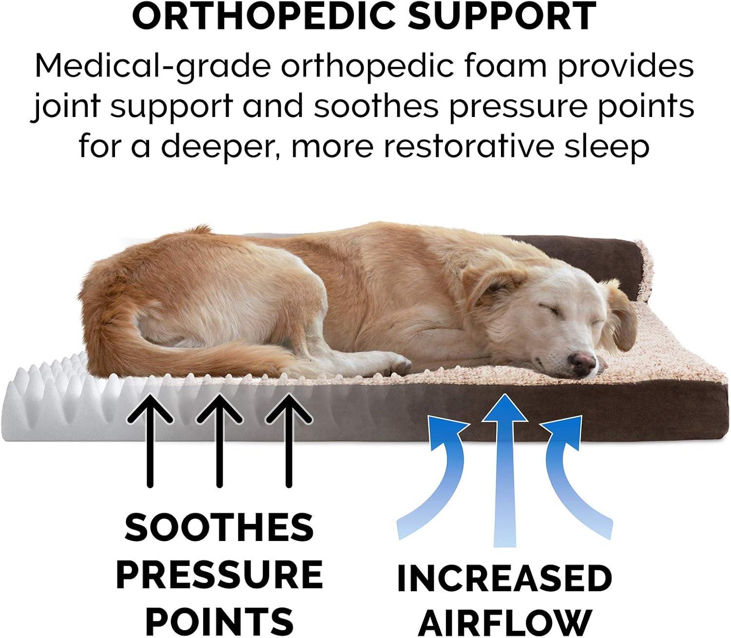 imageFurhaven Orthopedic Dog Bed for LargeMedium Dogs w Removable Bolsters ampamp Washable Cover For Dogs Up to 55 lbs TwoTone Plush Faux Fur ampamp Suede L Shaped Chaise Espresso Large