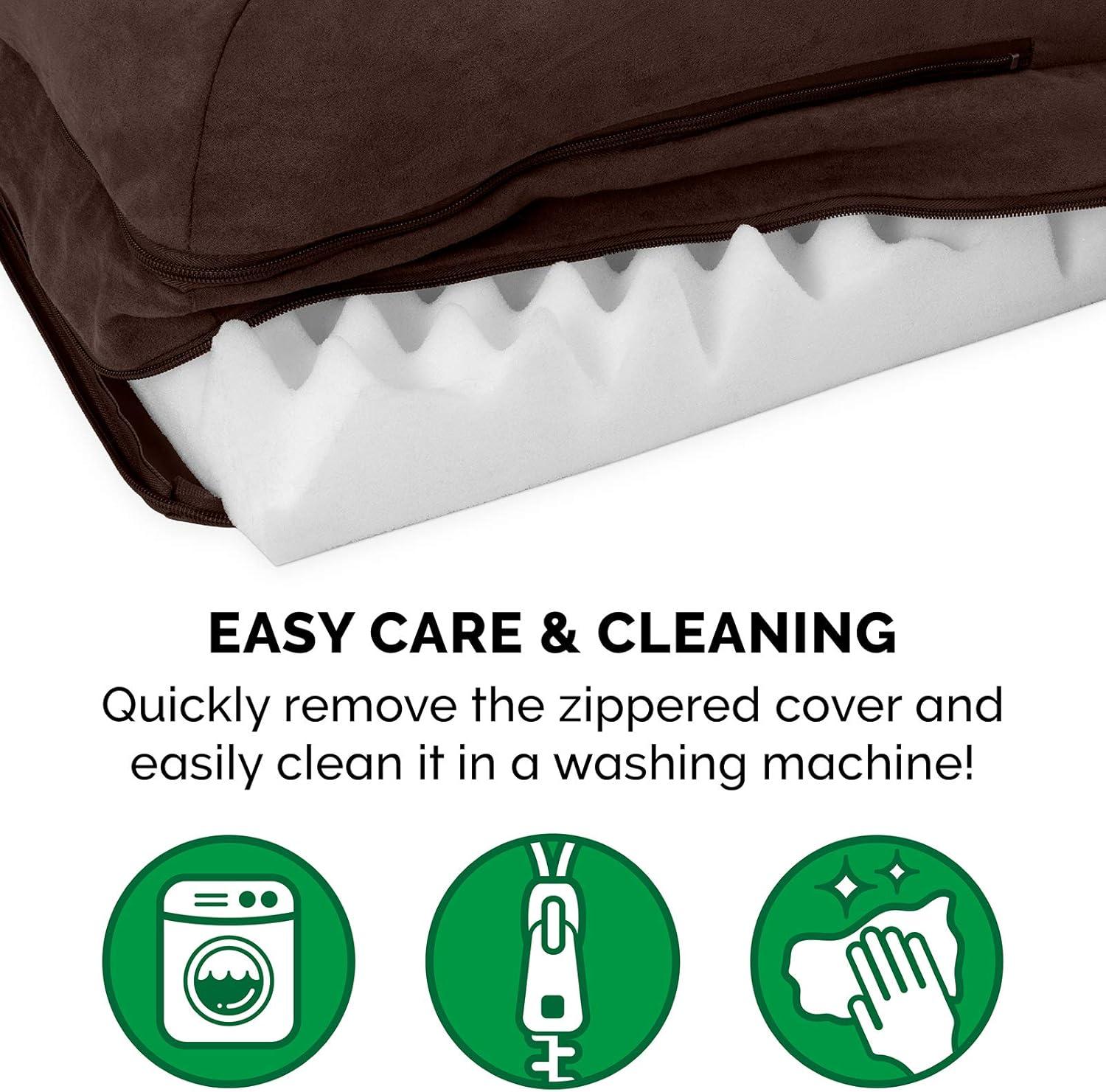 imageFurhaven Orthopedic Dog Bed for LargeMedium Dogs w Removable Bolsters ampamp Washable Cover For Dogs Up to 55 lbs TwoTone Plush Faux Fur ampamp Suede L Shaped Chaise Espresso Large