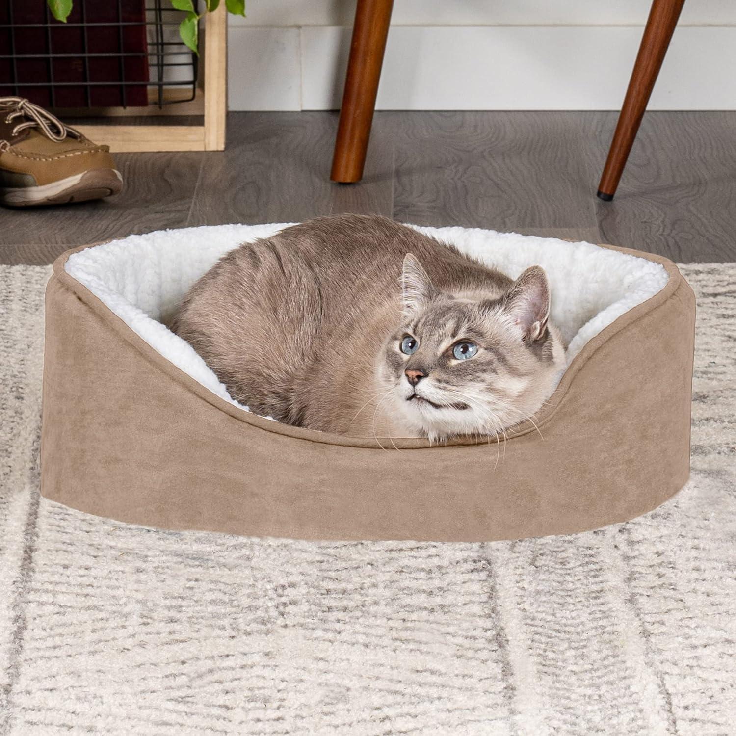 imageFurhaven Orthopedic Dog Bed for LargeMedium Dogs w Removable Washable Cover For Dogs Up to 30 lbs Sherpa ampamp Suede Oval Lounger Clay LargeSherpa Suede Clay