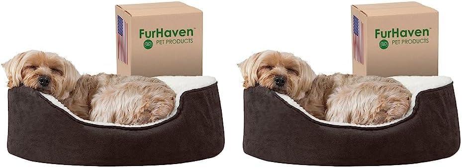 imageFurhaven Orthopedic Dog Bed for LargeMedium Dogs w Removable Washable Cover For Dogs Up to 30 lbs Sherpa ampamp Suede Oval Lounger Clay LargeSherpa Suede Espresso