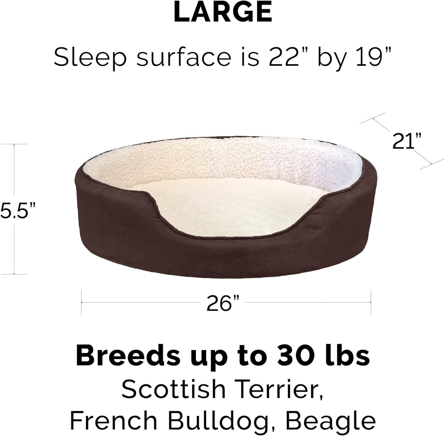 imageFurhaven Orthopedic Dog Bed for LargeMedium Dogs w Removable Washable Cover For Dogs Up to 30 lbs Sherpa ampamp Suede Oval Lounger Clay LargeSherpa Suede Espresso