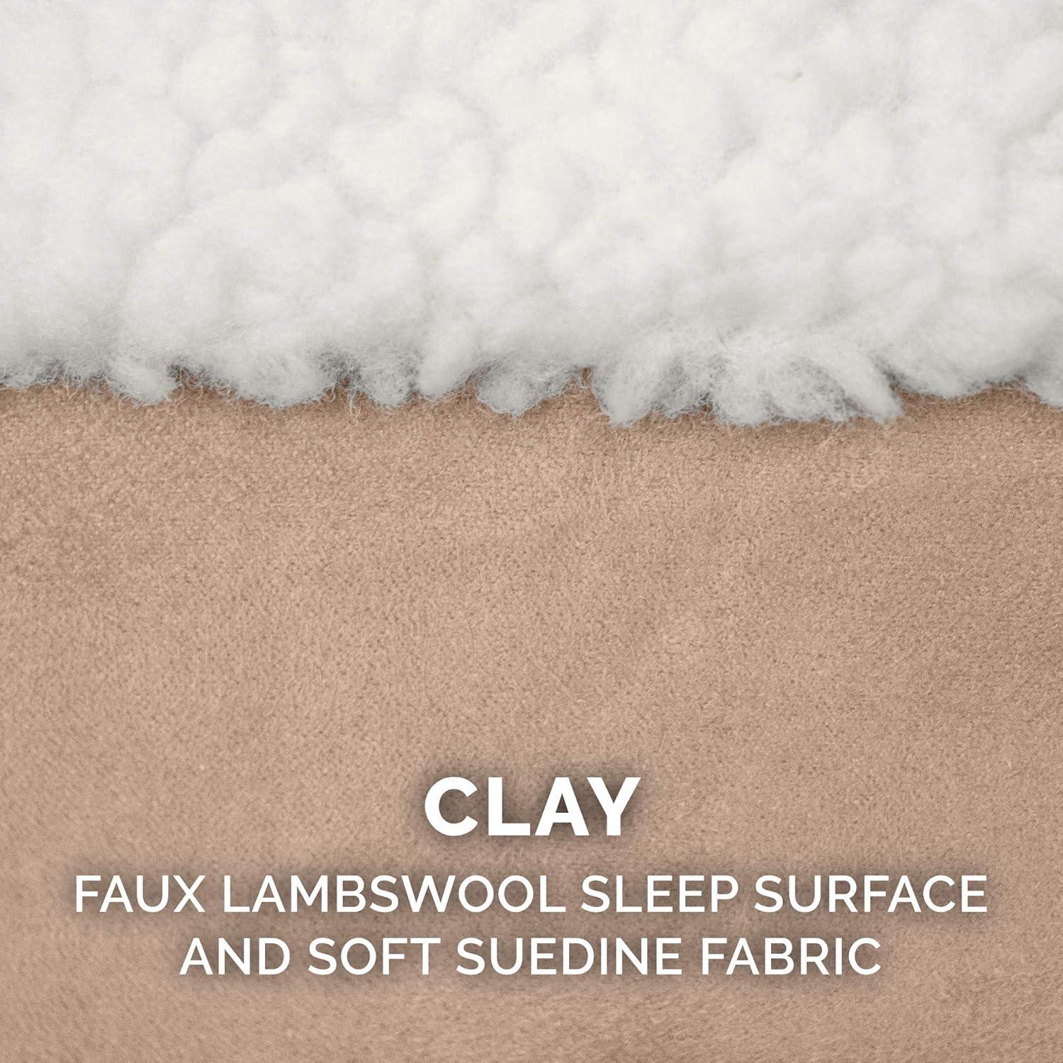 imageFurhaven Orthopedic Dog Bed for LargeMedium Dogs w Removable Washable Cover For Dogs Up to 30 lbs Sherpa ampamp Suede Oval Lounger Clay LargeSherpa Suede Clay