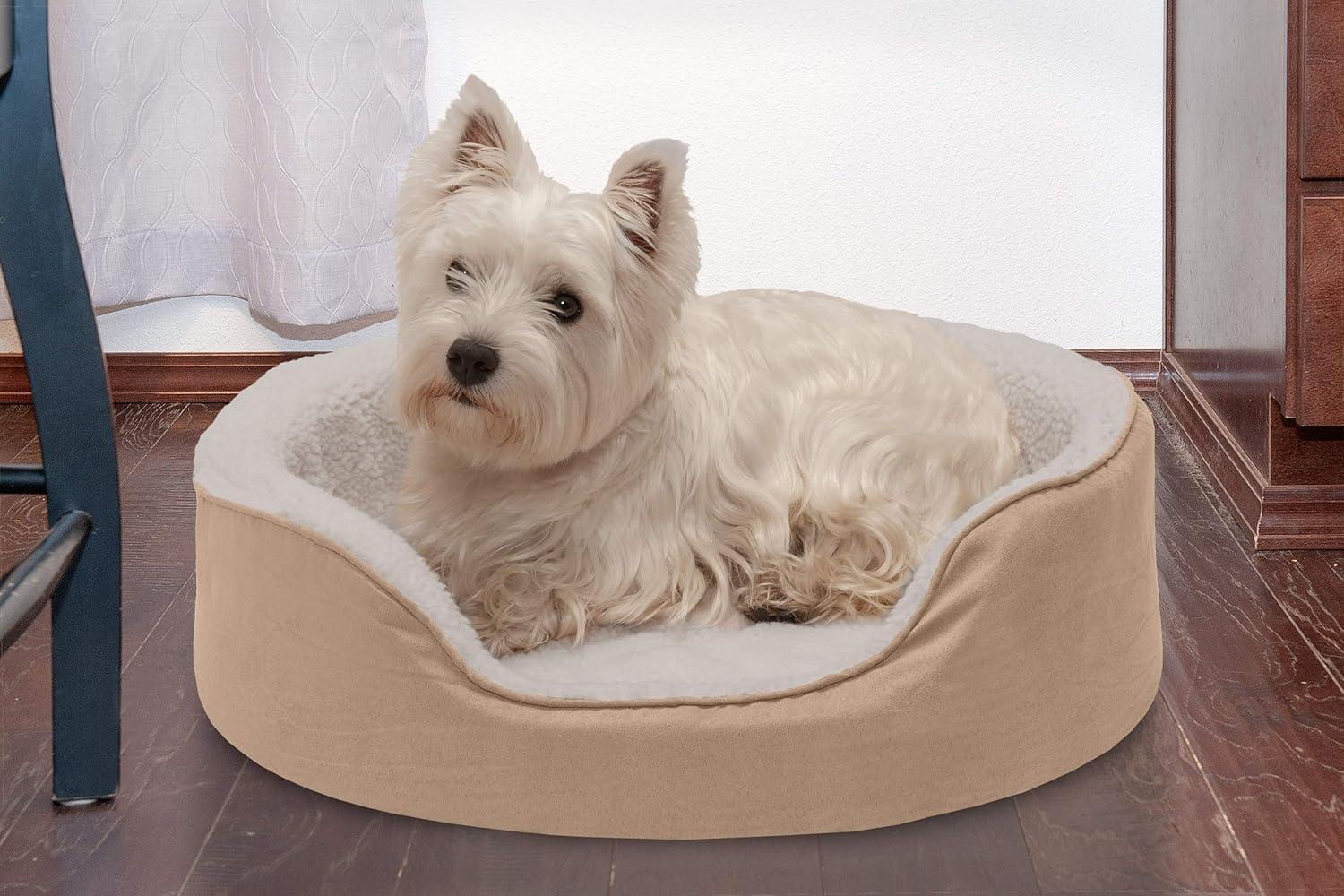 imageFurhaven Orthopedic Dog Bed for LargeMedium Dogs w Removable Washable Cover For Dogs Up to 30 lbs Sherpa ampamp Suede Oval Lounger Clay LargeSherpa Suede Clay