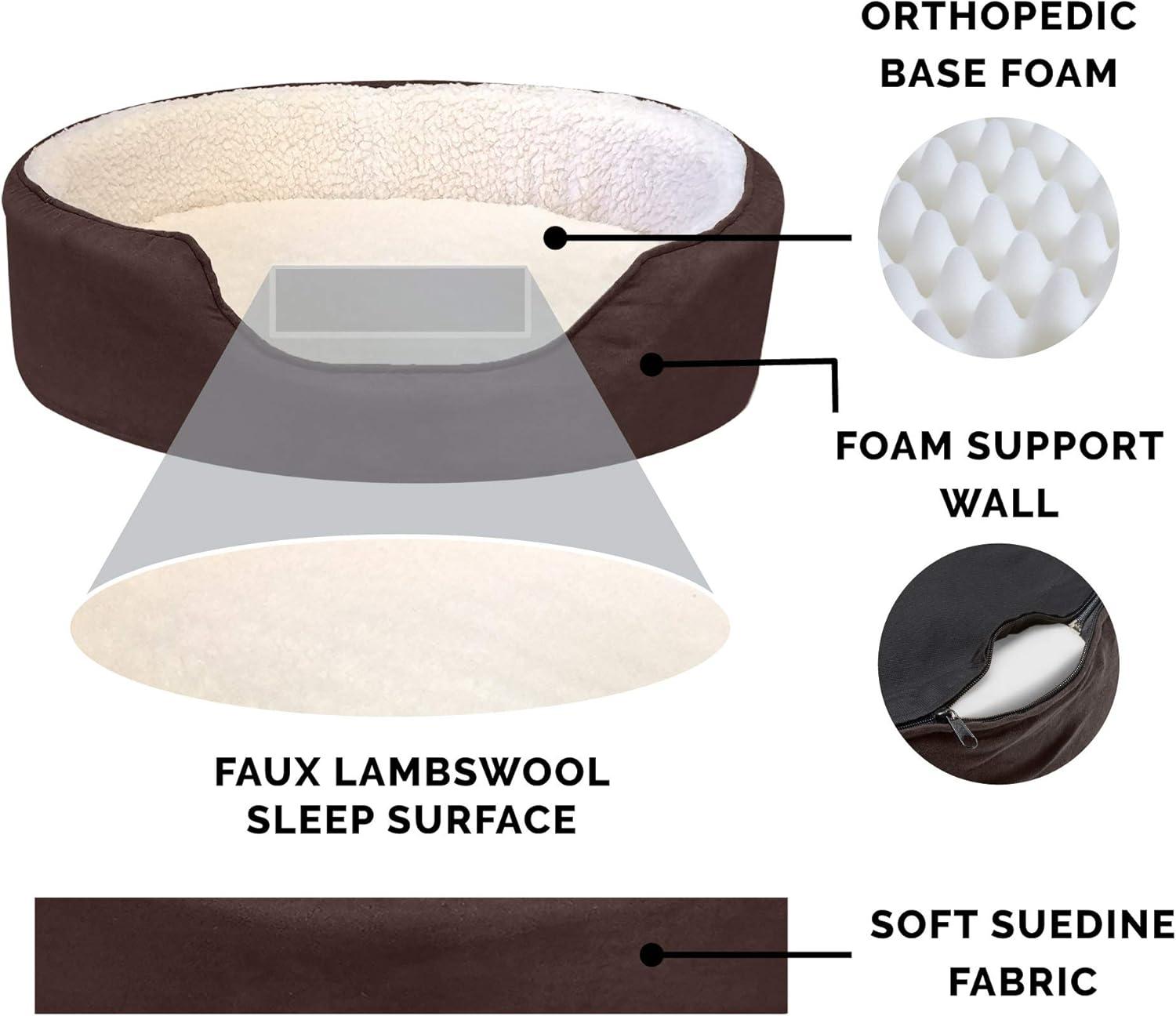imageFurhaven Orthopedic Dog Bed for LargeMedium Dogs w Removable Washable Cover For Dogs Up to 30 lbs Sherpa ampamp Suede Oval Lounger Clay LargeSherpa Suede Espresso