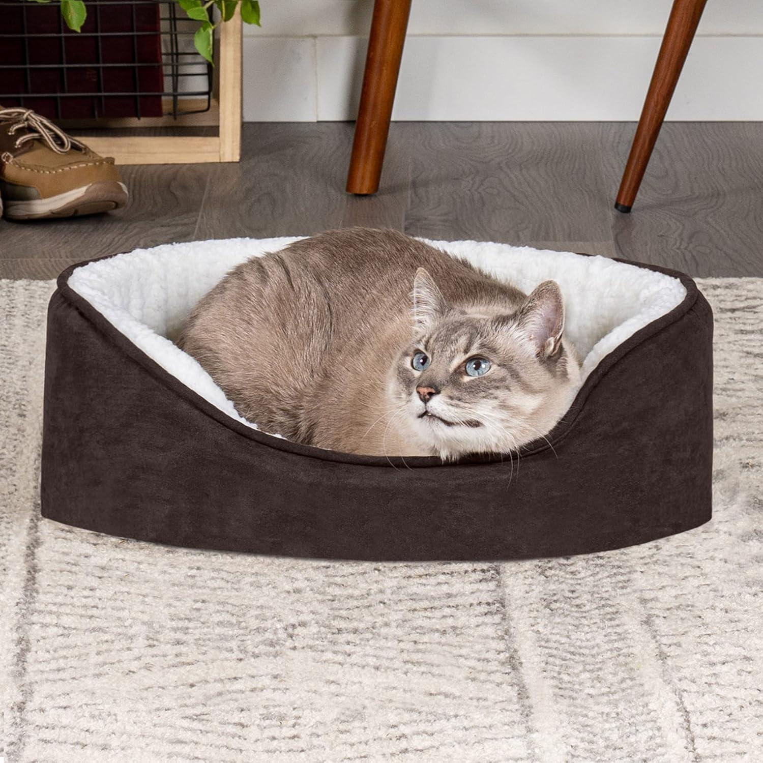 imageFurhaven Orthopedic Dog Bed for LargeMedium Dogs w Removable Washable Cover For Dogs Up to 30 lbs Sherpa ampamp Suede Oval Lounger Clay LargeSherpa Suede Espresso