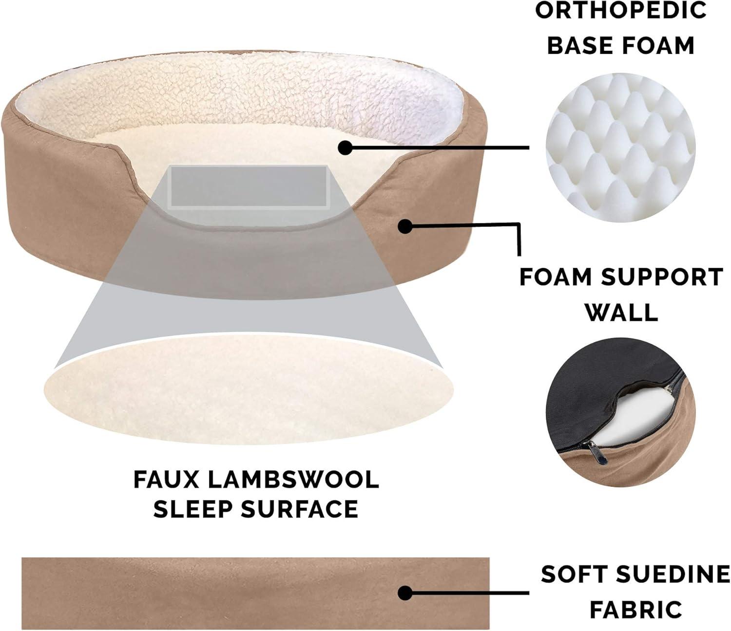 imageFurhaven Orthopedic Dog Bed for LargeMedium Dogs w Removable Washable Cover For Dogs Up to 30 lbs Sherpa ampamp Suede Oval Lounger Clay LargeSherpa Suede Clay