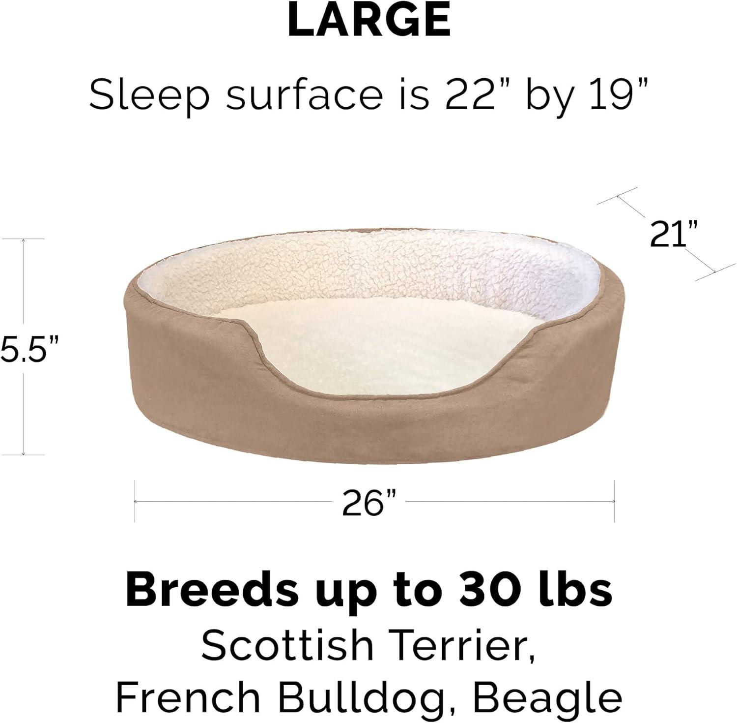 imageFurhaven Orthopedic Dog Bed for LargeMedium Dogs w Removable Washable Cover For Dogs Up to 30 lbs Sherpa ampamp Suede Oval Lounger Clay LargeSherpa Suede Clay