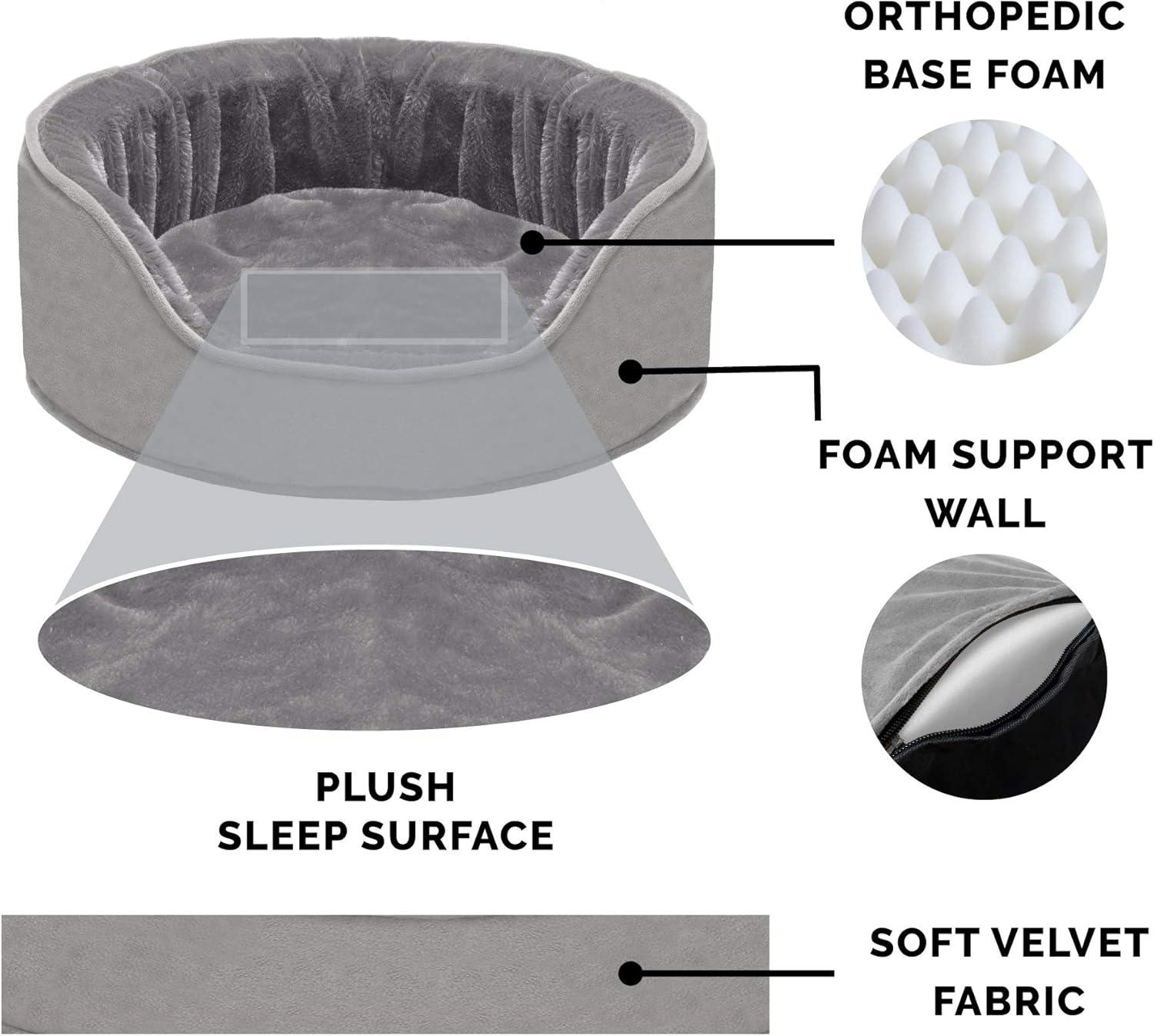 imageFurhaven Orthopedic Dog Bed for LargeMedium Dogs w Removable Washable Cover For Dogs Up to 30 lbs Sherpa ampamp Suede Oval Lounger Clay LargeVelvet Smoke Gray