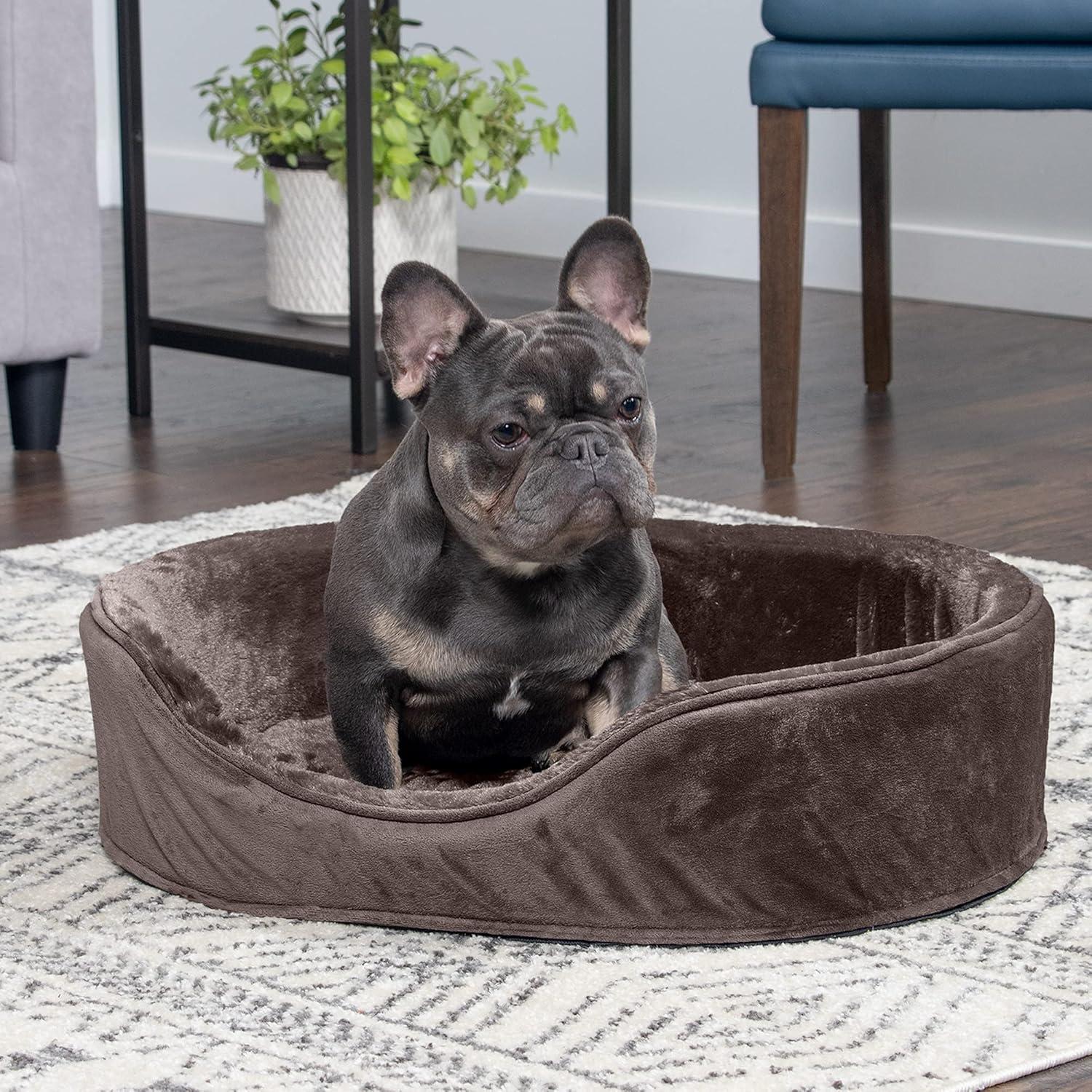 imageFurhaven Orthopedic Dog Bed for LargeMedium Dogs w Removable Washable Cover For Dogs Up to 30 lbs Sherpa ampamp Suede Oval Lounger Clay LargeVelvet Driftwood Brown