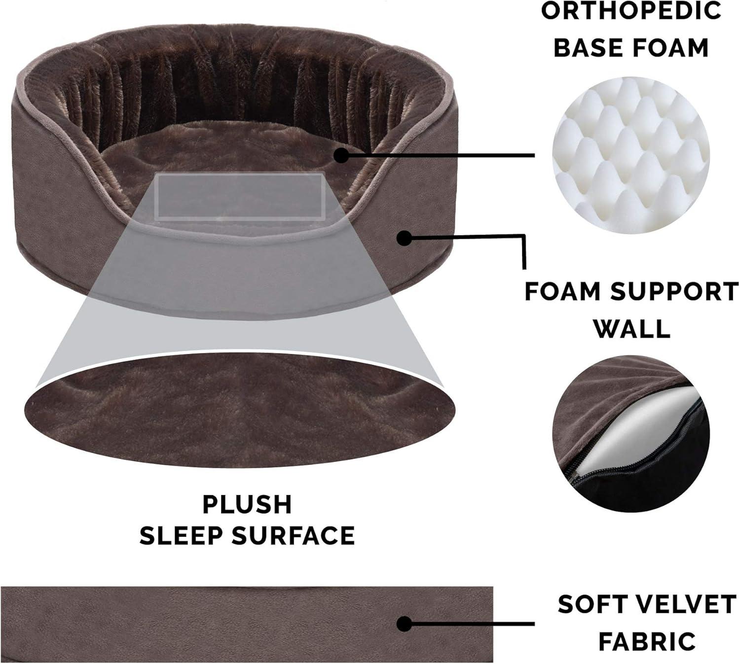 imageFurhaven Orthopedic Dog Bed for LargeMedium Dogs w Removable Washable Cover For Dogs Up to 30 lbs Sherpa ampamp Suede Oval Lounger Clay LargeVelvet Driftwood Brown