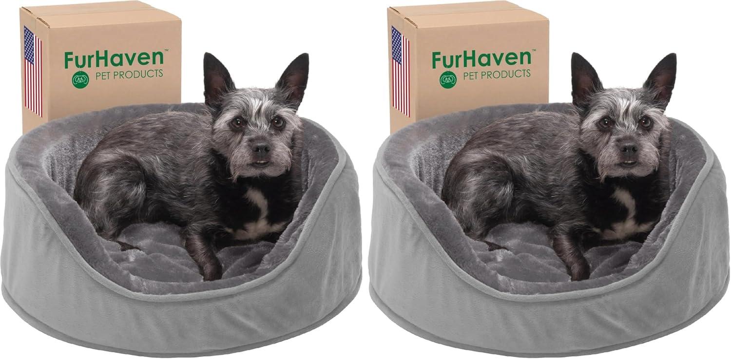 imageFurhaven Orthopedic Dog Bed for LargeMedium Dogs w Removable Washable Cover For Dogs Up to 30 lbs Sherpa ampamp Suede Oval Lounger Clay LargeVelvet Smoke Gray