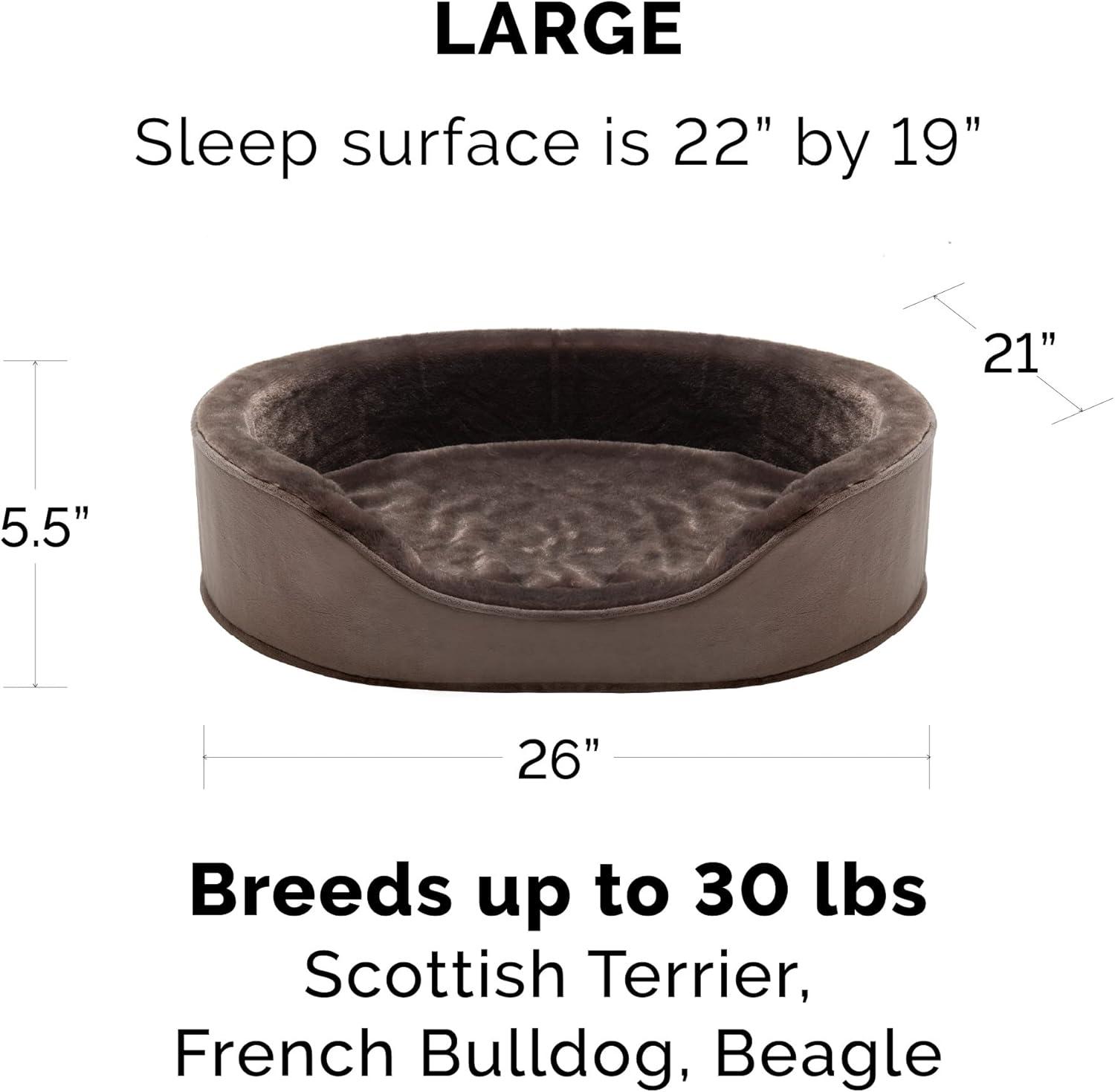 imageFurhaven Orthopedic Dog Bed for LargeMedium Dogs w Removable Washable Cover For Dogs Up to 30 lbs Sherpa ampamp Suede Oval Lounger Clay LargeVelvet Driftwood Brown