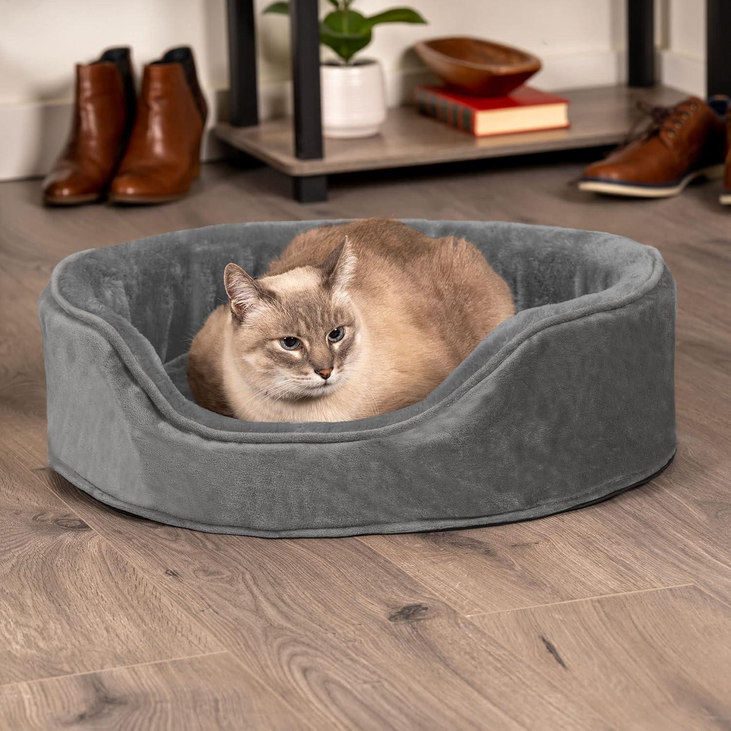 imageFurhaven Orthopedic Dog Bed for LargeMedium Dogs w Removable Washable Cover For Dogs Up to 30 lbs Sherpa ampamp Suede Oval Lounger Clay LargeVelvet Smoke Gray