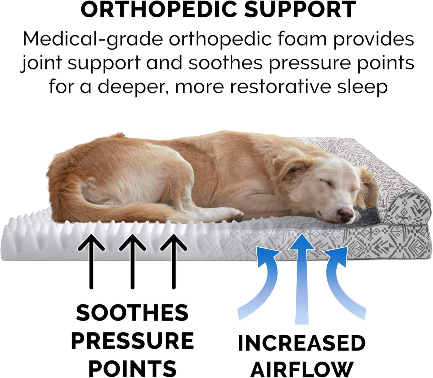 imageFurhaven Orthopedic Dog Bed for MediumSmall Dogs w Removable Bolsters ampamp Washable Cover For Dogs Up to 35 lbs Plush ampamp Suede Sofa Espresso MediumPlush Southwest Kilim Woven Decor Boulder Gray