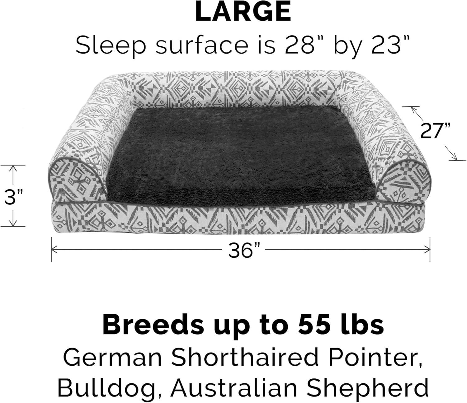 imageFurhaven Orthopedic Dog Bed for MediumSmall Dogs w Removable Bolsters ampamp Washable Cover For Dogs Up to 35 lbs Plush ampamp Suede Sofa Espresso MediumPlush Southwest Kilim Woven Decor Boulder Gray