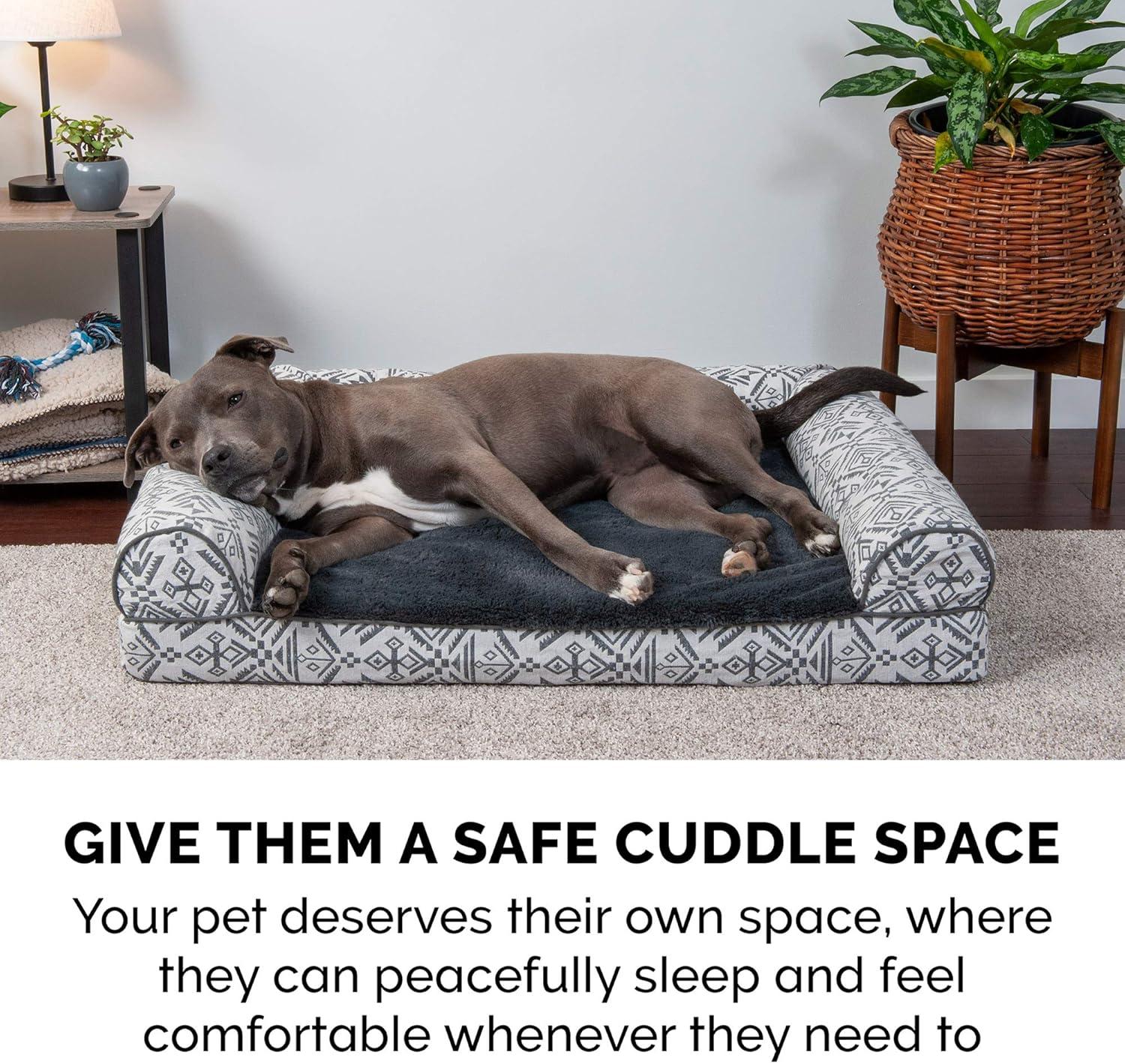 imageFurhaven Orthopedic Dog Bed for MediumSmall Dogs w Removable Bolsters ampamp Washable Cover For Dogs Up to 35 lbs Plush ampamp Suede Sofa Espresso MediumPlush Southwest Kilim Woven Decor Boulder Gray
