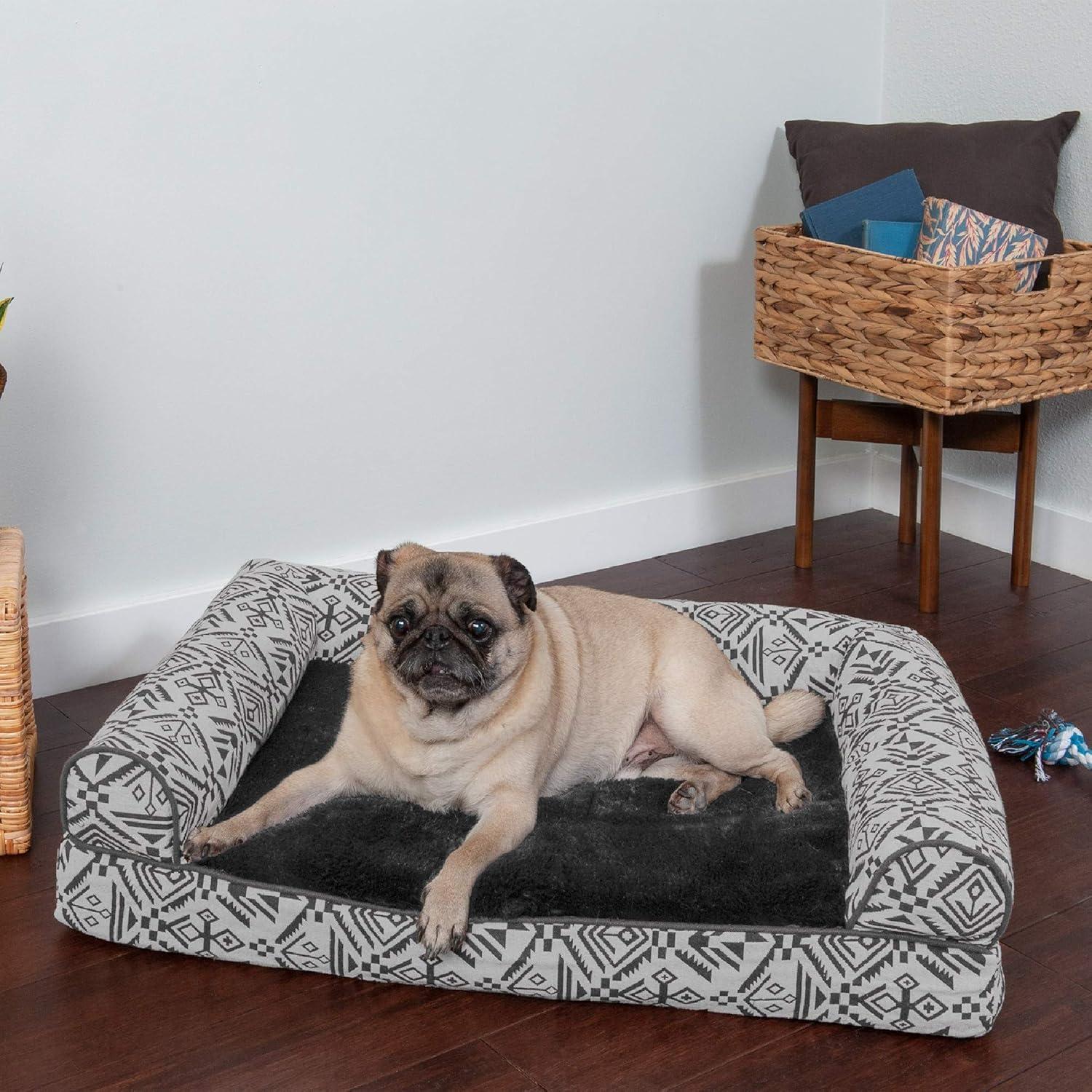imageFurhaven Orthopedic Dog Bed for MediumSmall Dogs w Removable Bolsters ampamp Washable Cover For Dogs Up to 35 lbs Plush ampamp Suede Sofa Espresso MediumPlush Southwest Kilim Woven Decor Boulder Gray