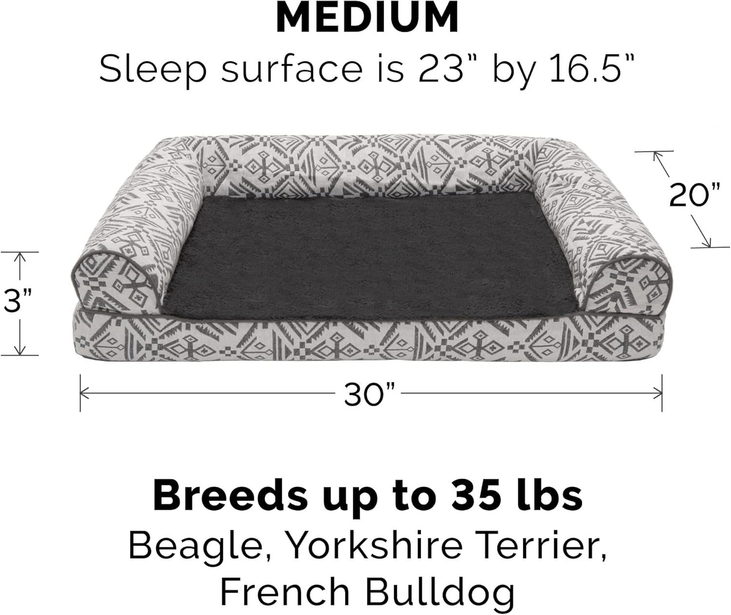 imageFurhaven Orthopedic Dog Bed for MediumSmall Dogs w Removable Bolsters ampamp Washable Cover For Dogs Up to 35 lbs Plush ampamp Suede Sofa Espresso MediumPlush Southwest Kilim Woven Decor Boulder Gray